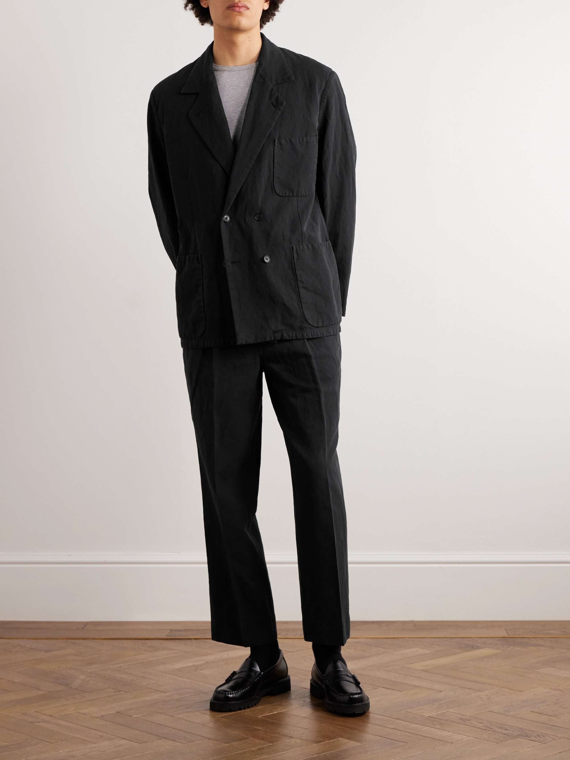 Double-Breasted Cotton and Linen-Blend Gabardine Suit Jacket
