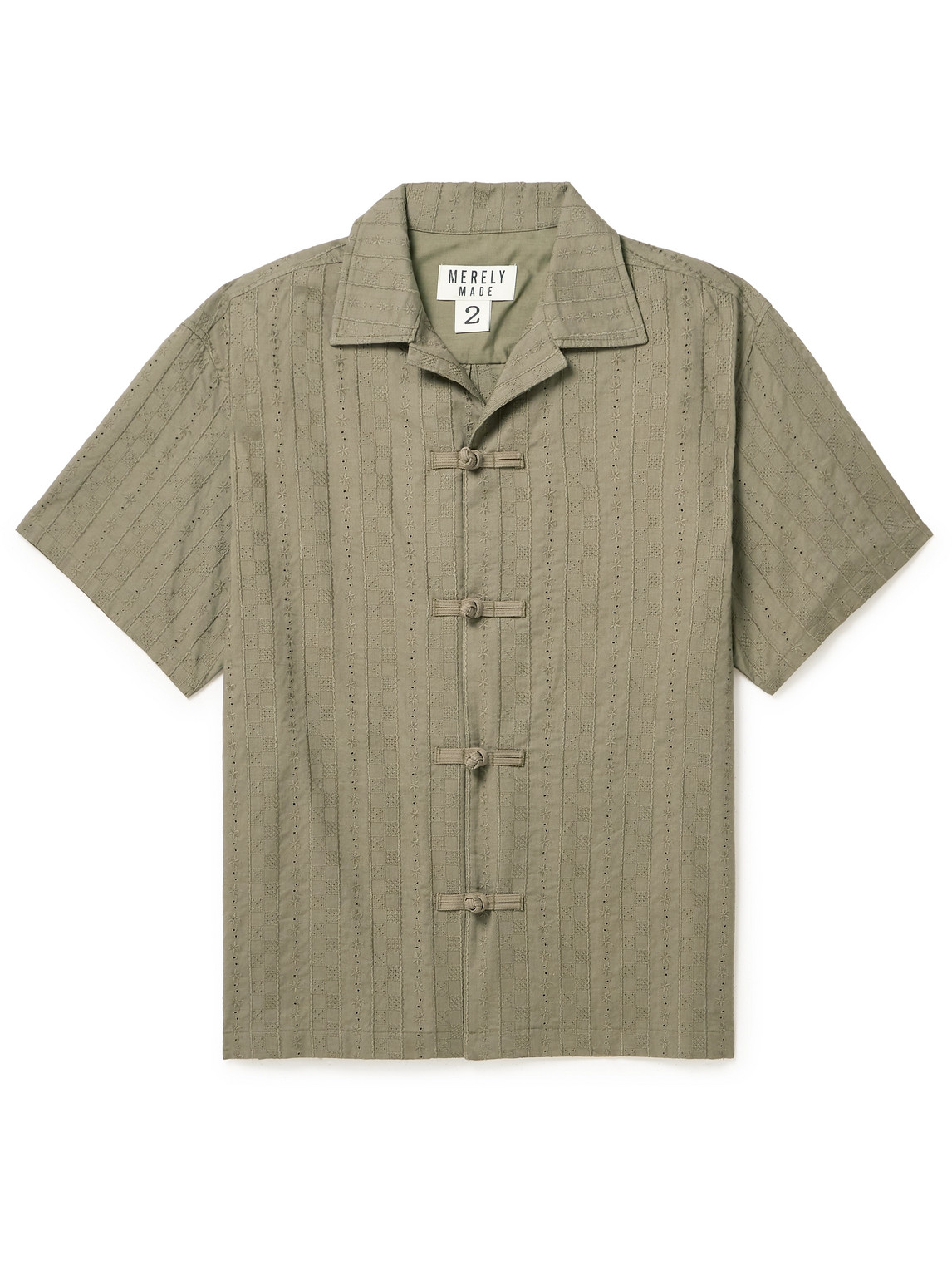 Camp-Collar Lace-Trimmed Cotton-Voile Shirt