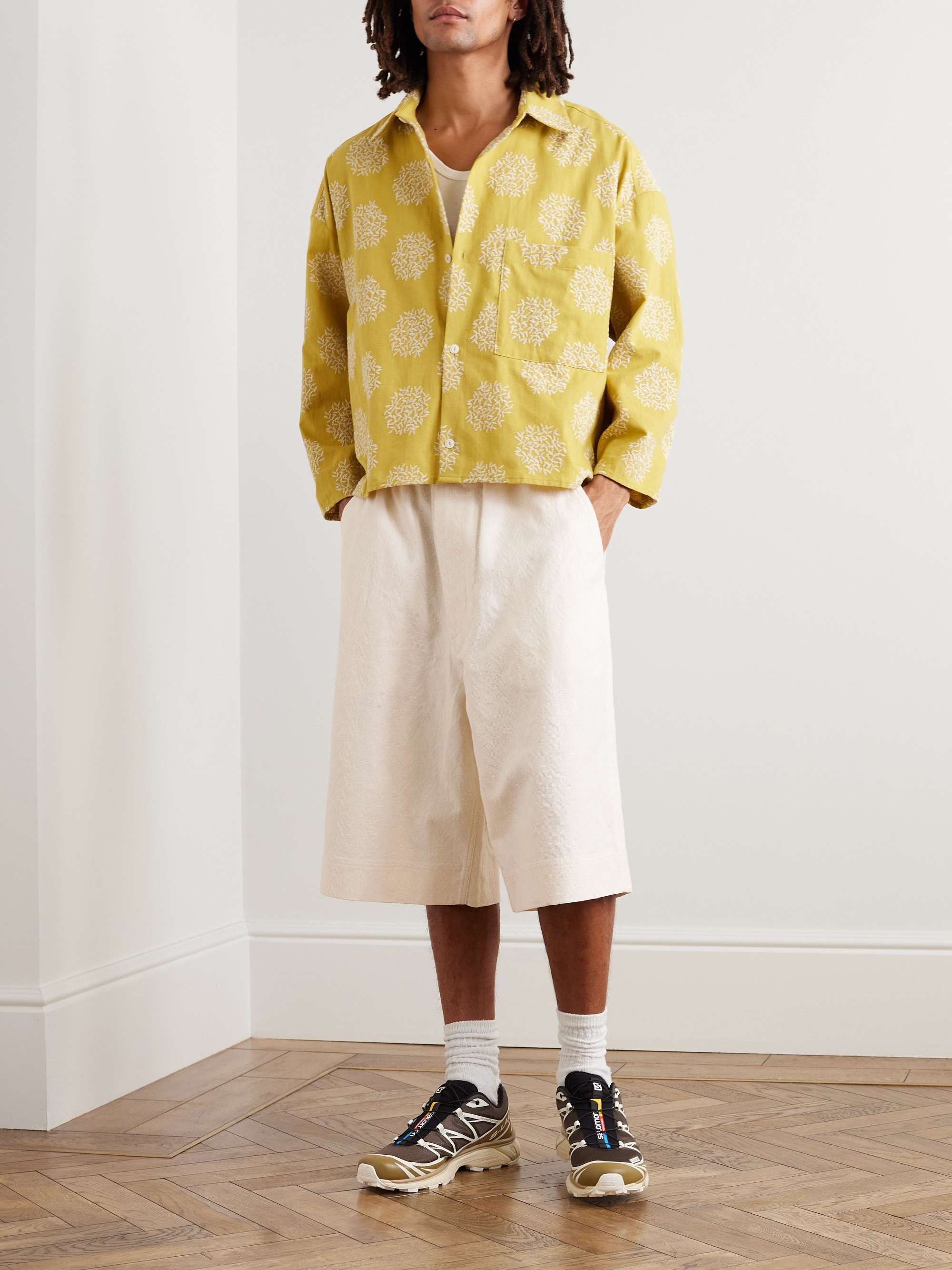 MERELY MADE Straight-Leg Cotton-Jacquard Drawstring Shorts