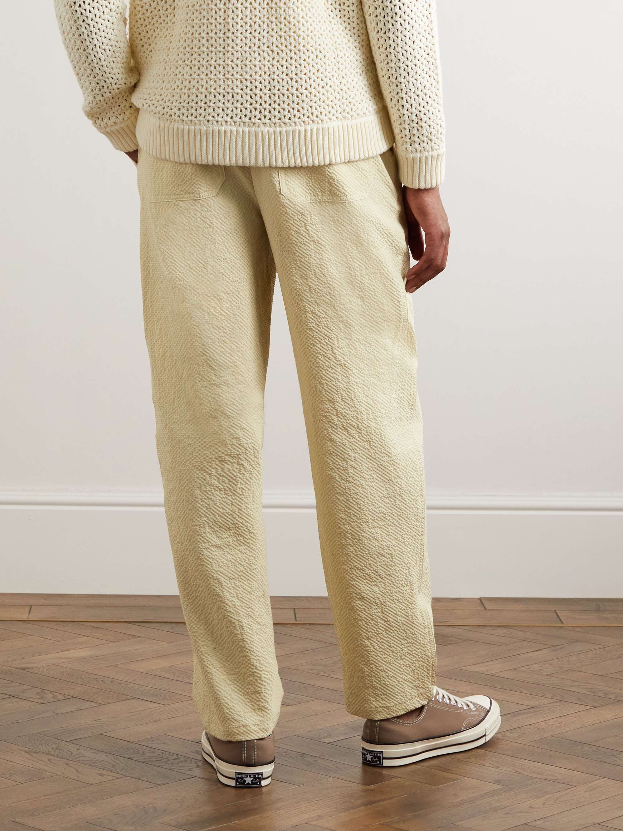 HOWLIN' Tropical Straight-Leg Stretch-Cotton Seersucker Drawstring Trousers