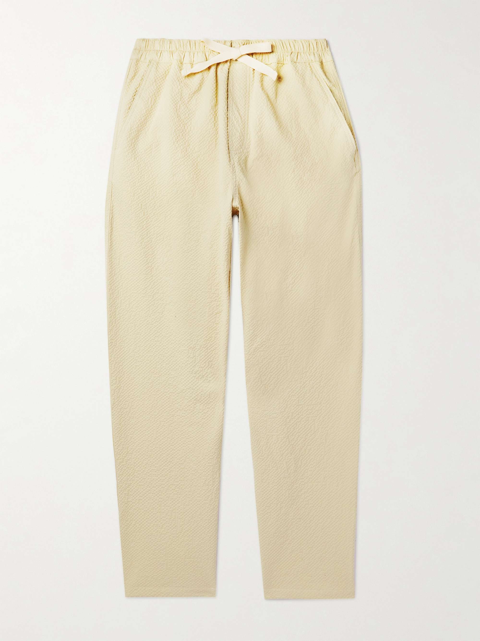 HOWLIN' Tropical Straight-Leg Stretch-Cotton Seersucker Drawstring Trousers
