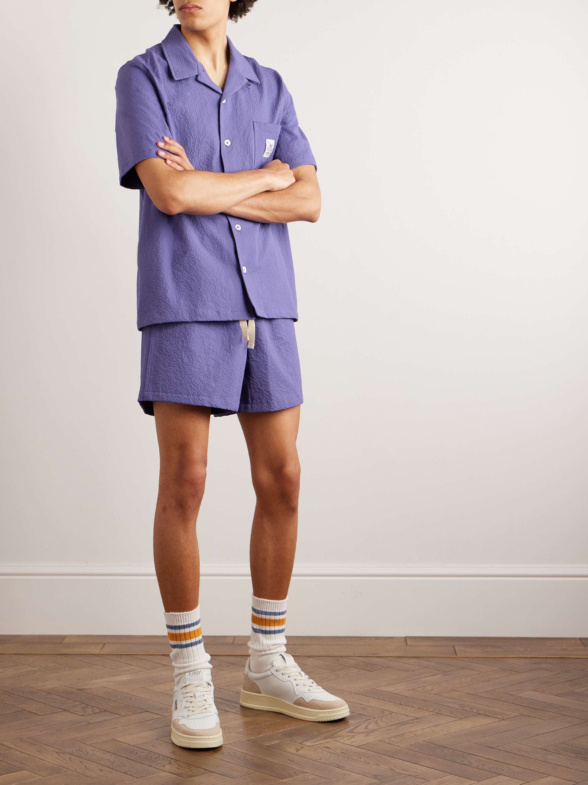 HOWLIN' Magic Straight-Leg Cotton-Blend Seersucker Drawstring Shorts