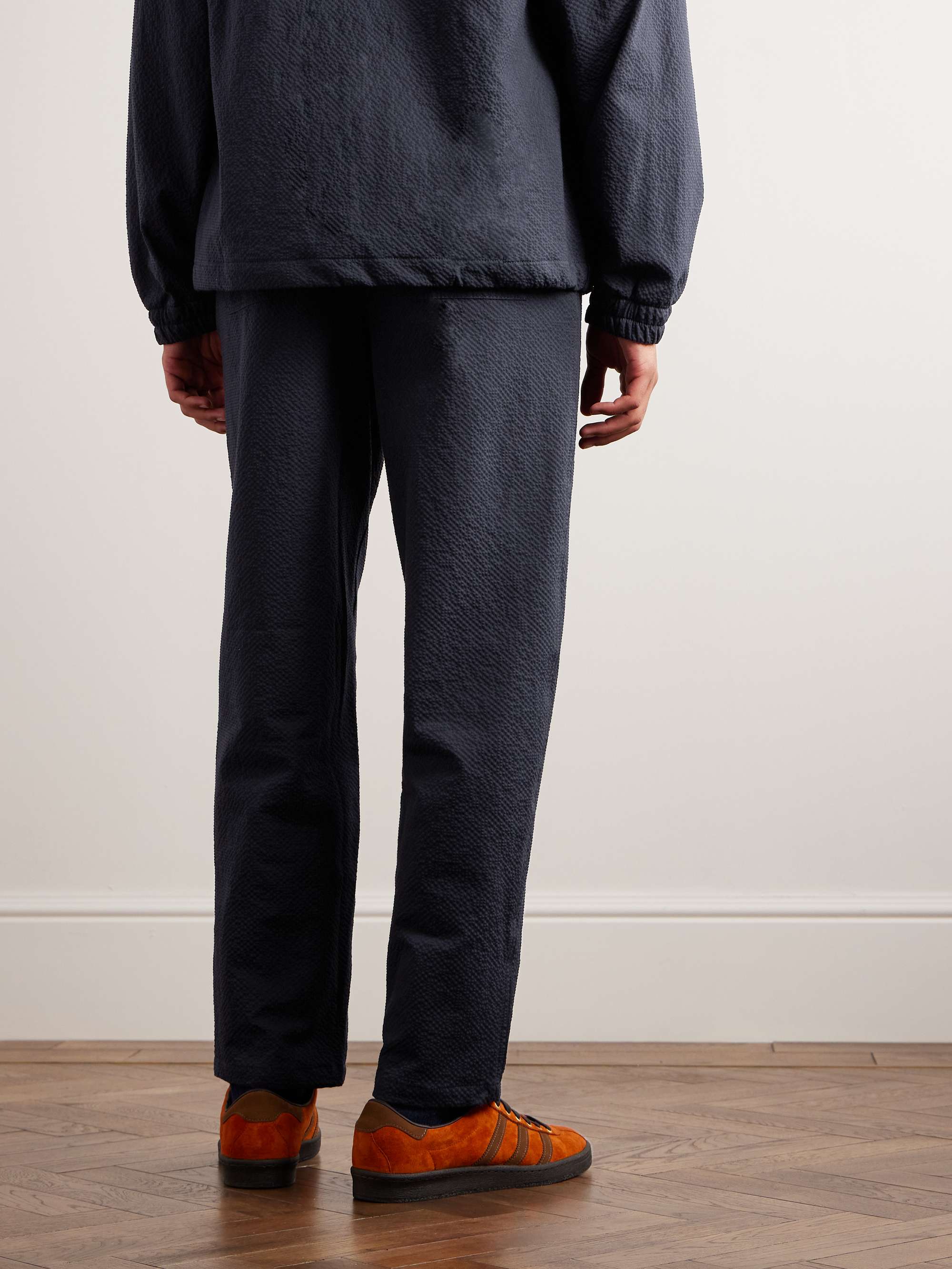 HOWLIN' Tropical Straight-Leg Stretch-Cotton Seersucker Drawstring Trousers