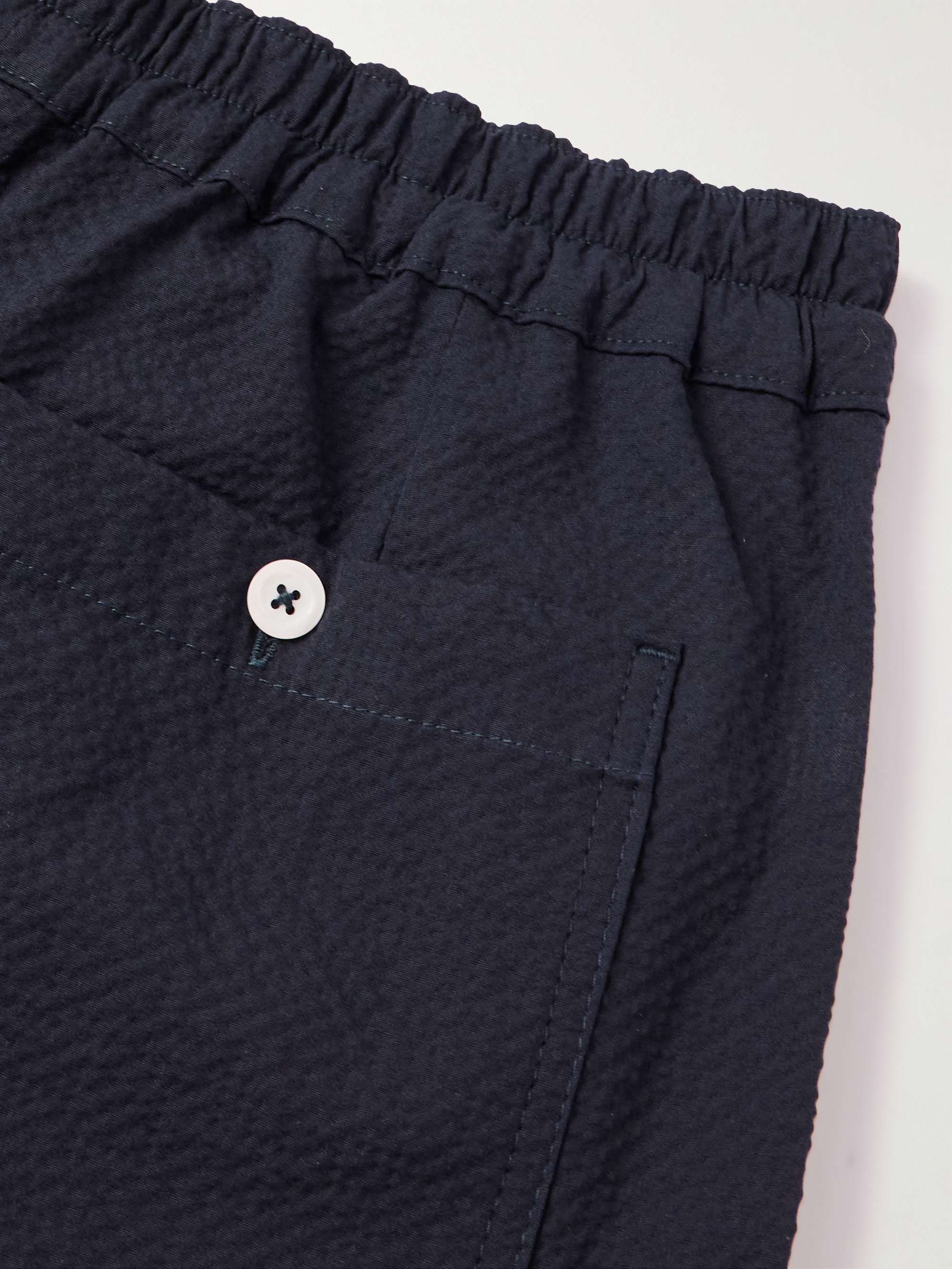 HOWLIN' Tropical Straight-Leg Stretch-Cotton Seersucker Drawstring Trousers
