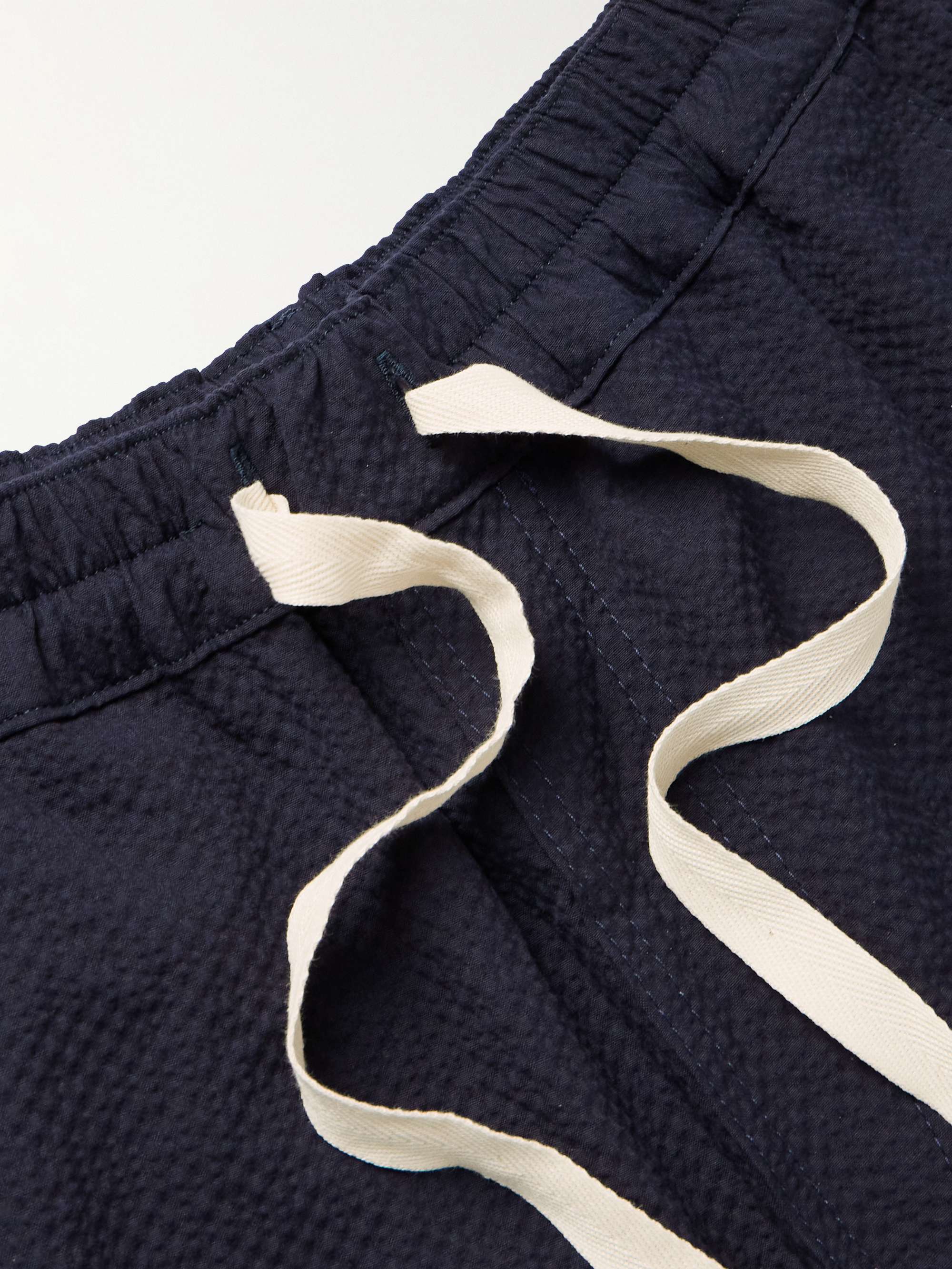 HOWLIN' Tropical Straight-Leg Stretch-Cotton Seersucker Drawstring Trousers