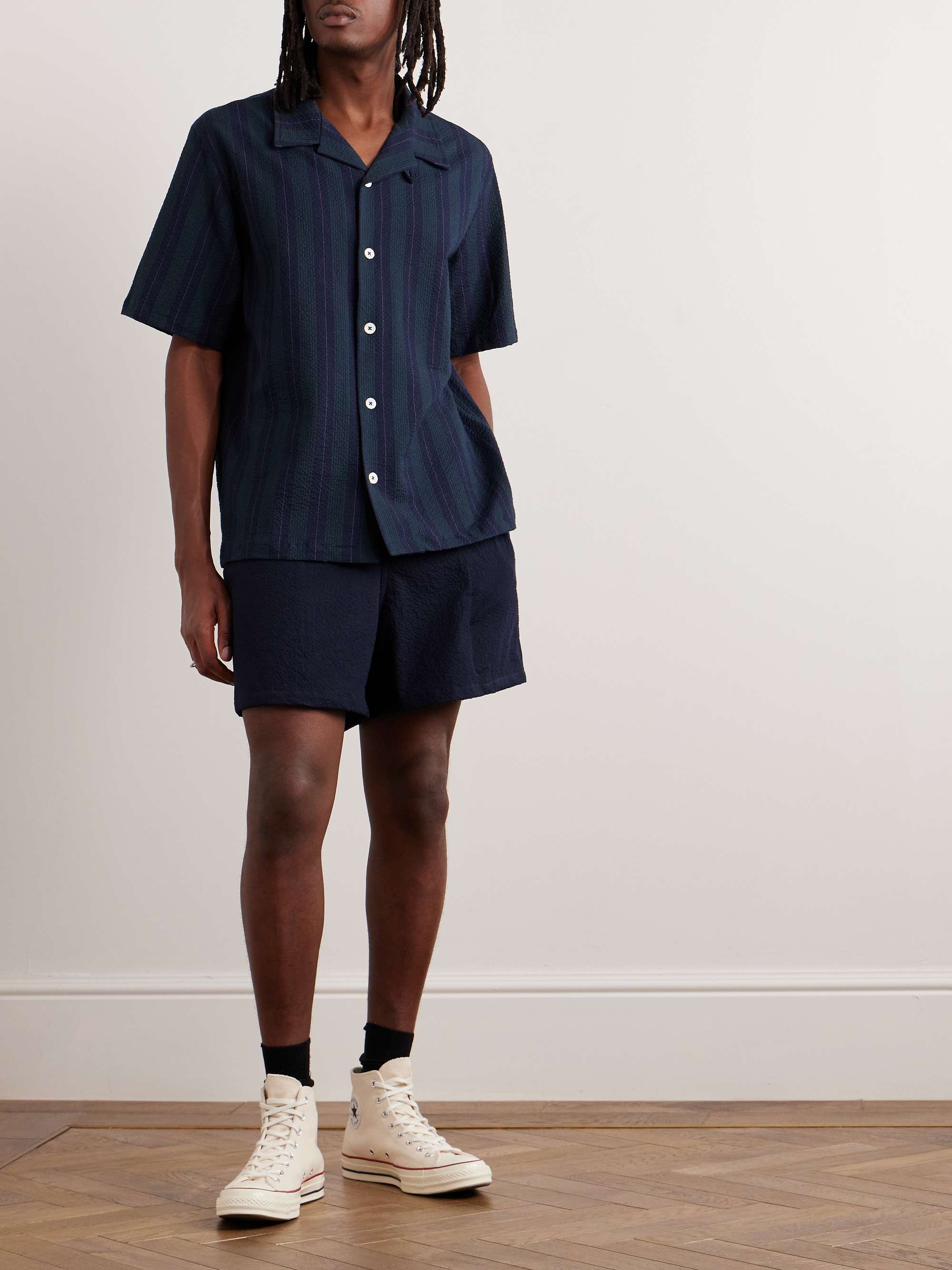 HOWLIN' Magic Straight-Leg Cotton-Blend Seersucker Drawstring Shorts