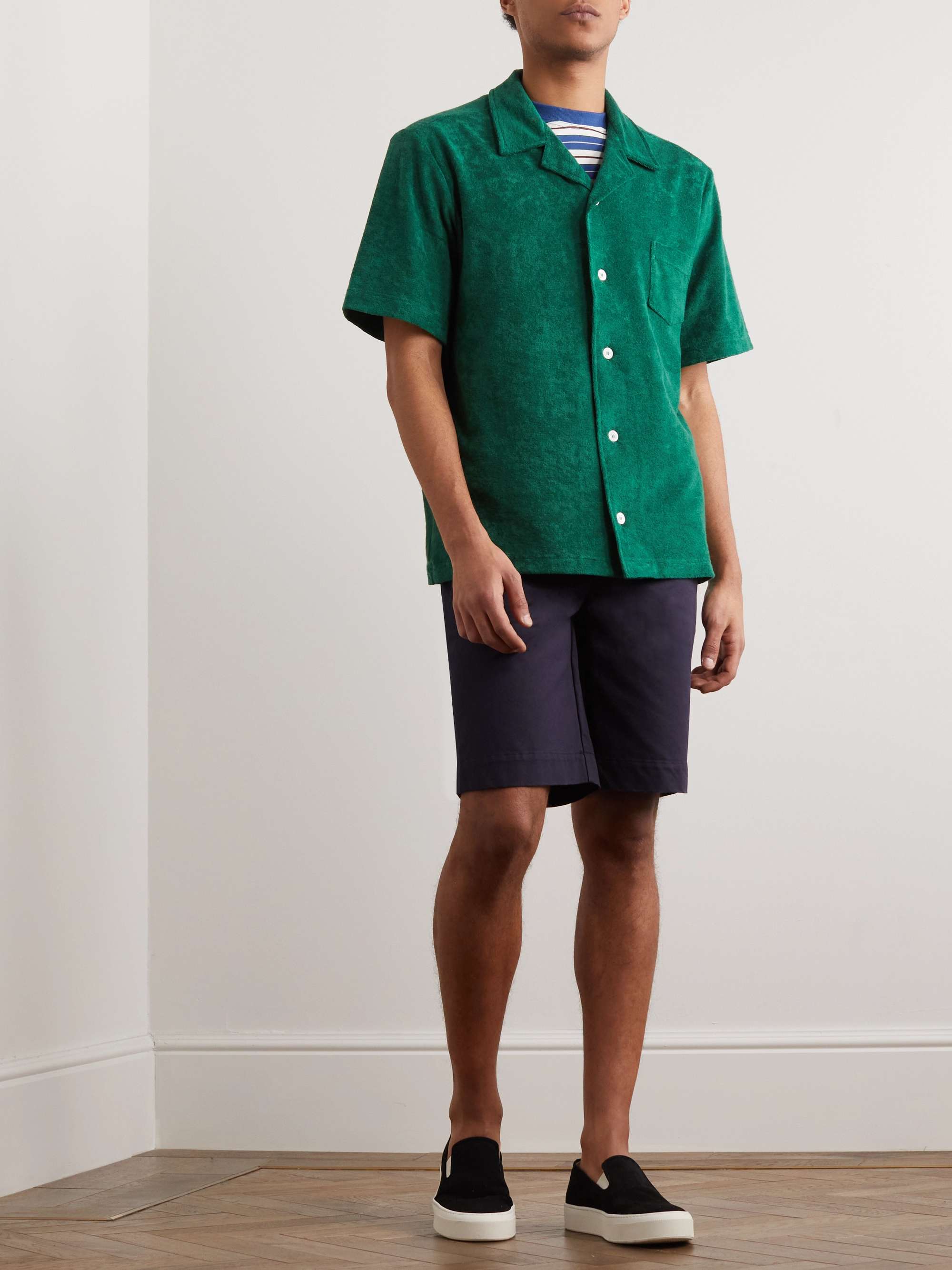 HOWLIN' Cocktail in Towel Camp-Collar Cotton-Blend Terry Shirt