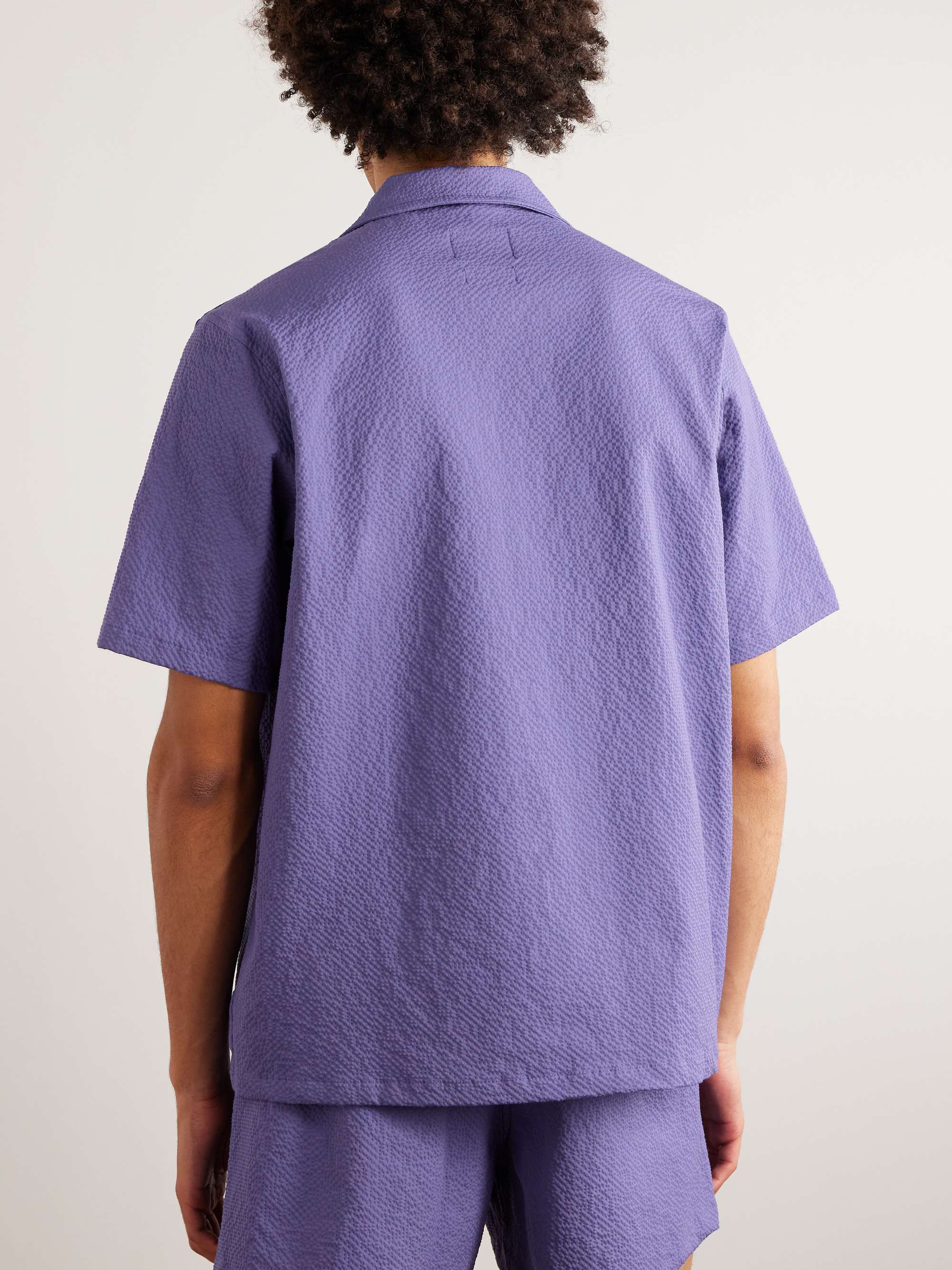 HOWLIN' Logo-Appliquéd Stretch-Cotton Seersucker Shirt