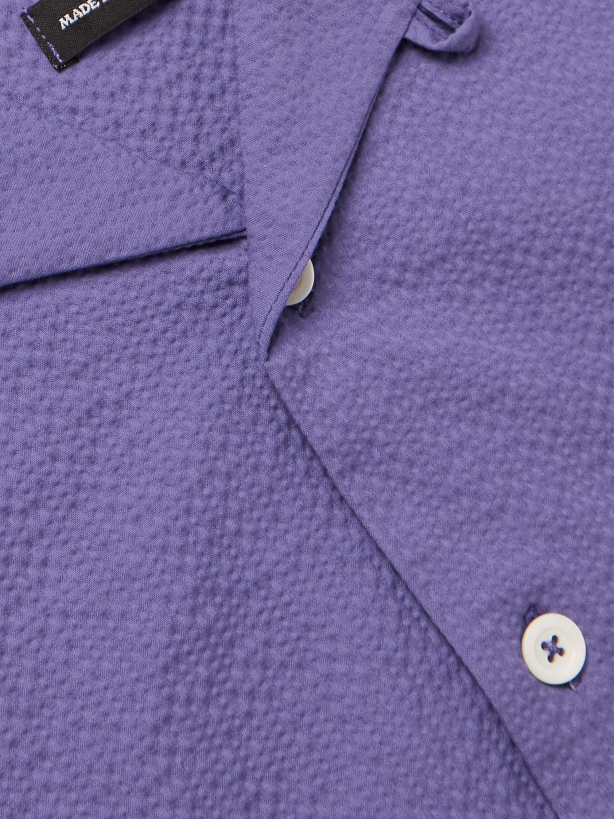 HOWLIN' Logo-Appliquéd Stretch-Cotton Seersucker Shirt