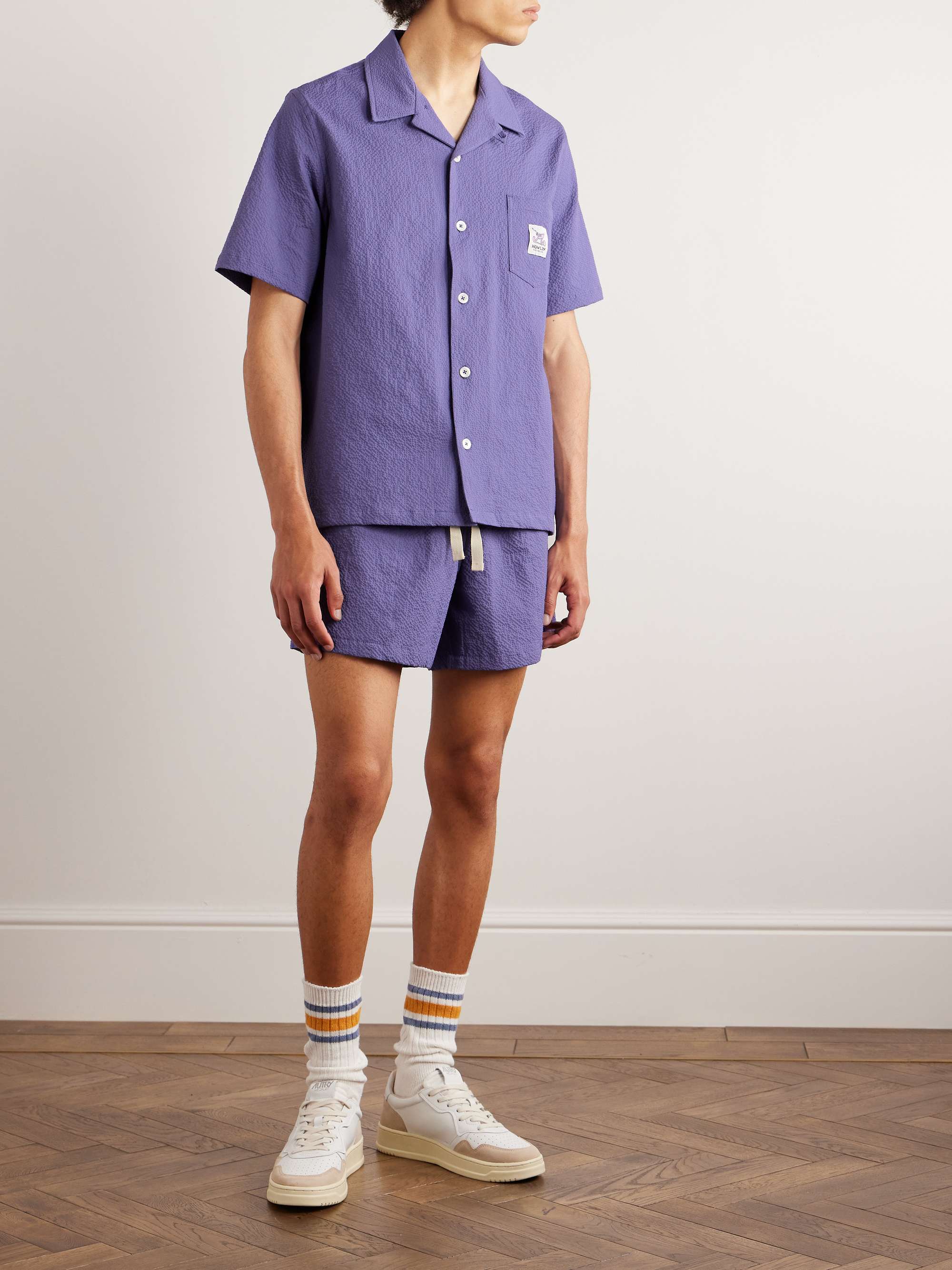 HOWLIN' Logo-Appliquéd Stretch-Cotton Seersucker Shirt