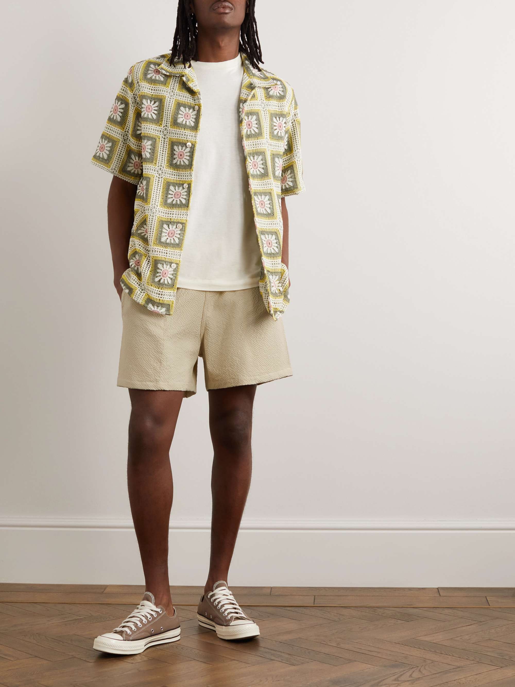 HOWLIN' Magic Straight-Leg Cotton-Blend Seersucker Drawstring Shorts