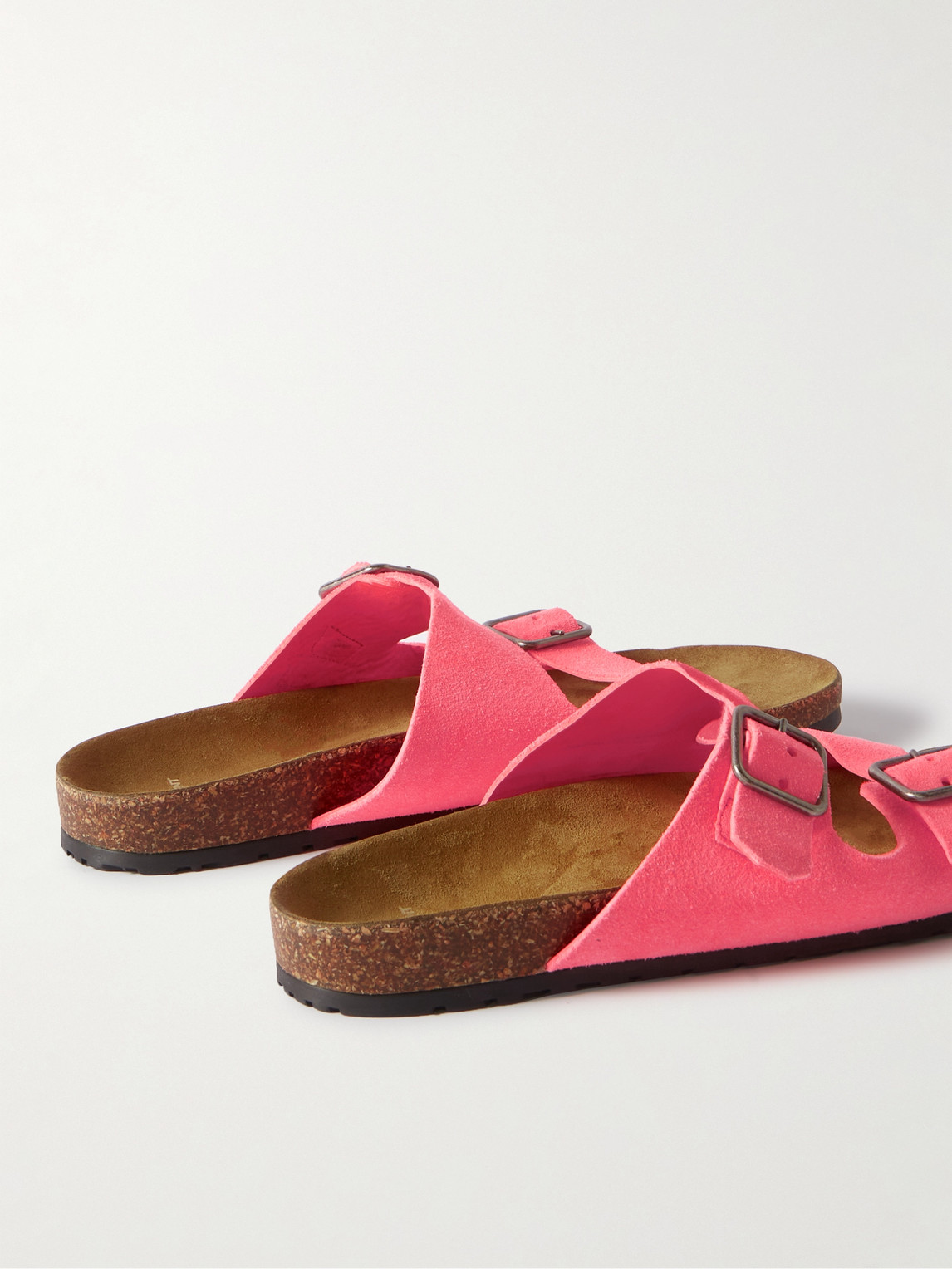Shop Saint Laurent Jimmy Buckled Neon Suede Sandals In Pink