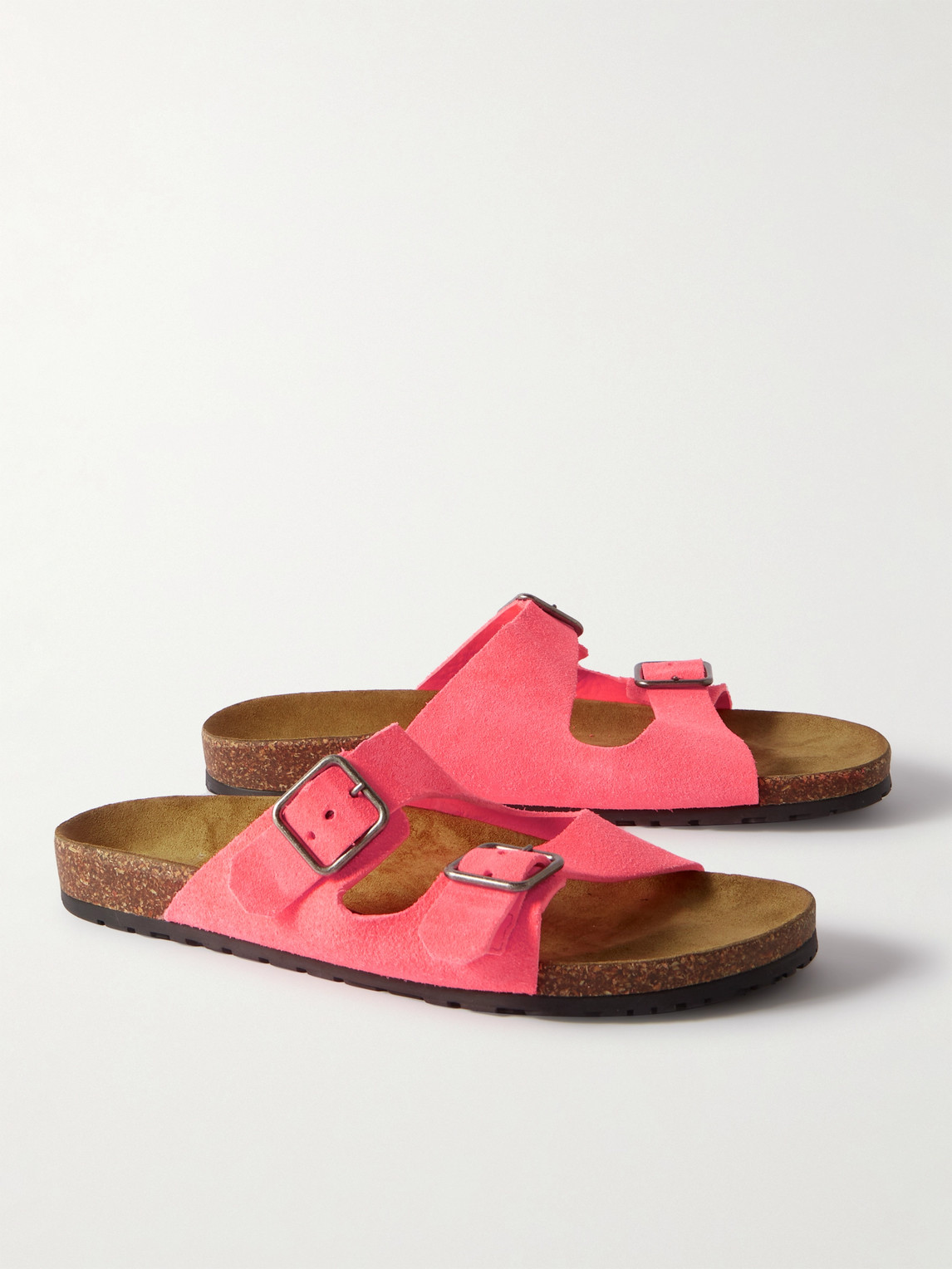 Shop Saint Laurent Jimmy Buckled Neon Suede Sandals In Pink