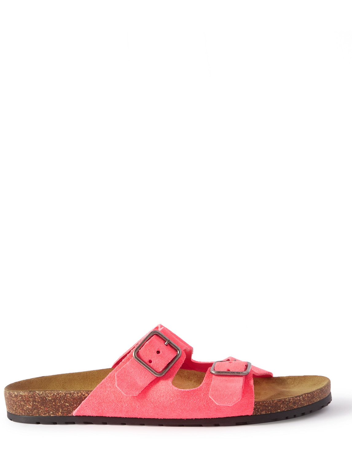 Shop Saint Laurent Jimmy Buckled Neon Suede Sandals In Pink