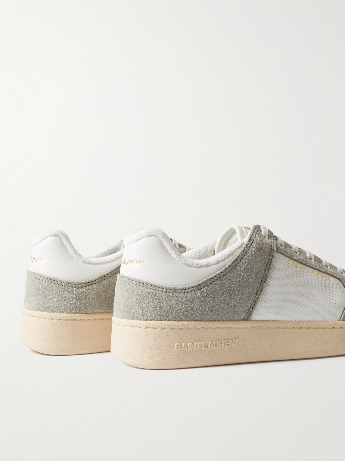 Shop Saint Laurent Sl/61 Perforated Leather And Suede Sneakers In Gray