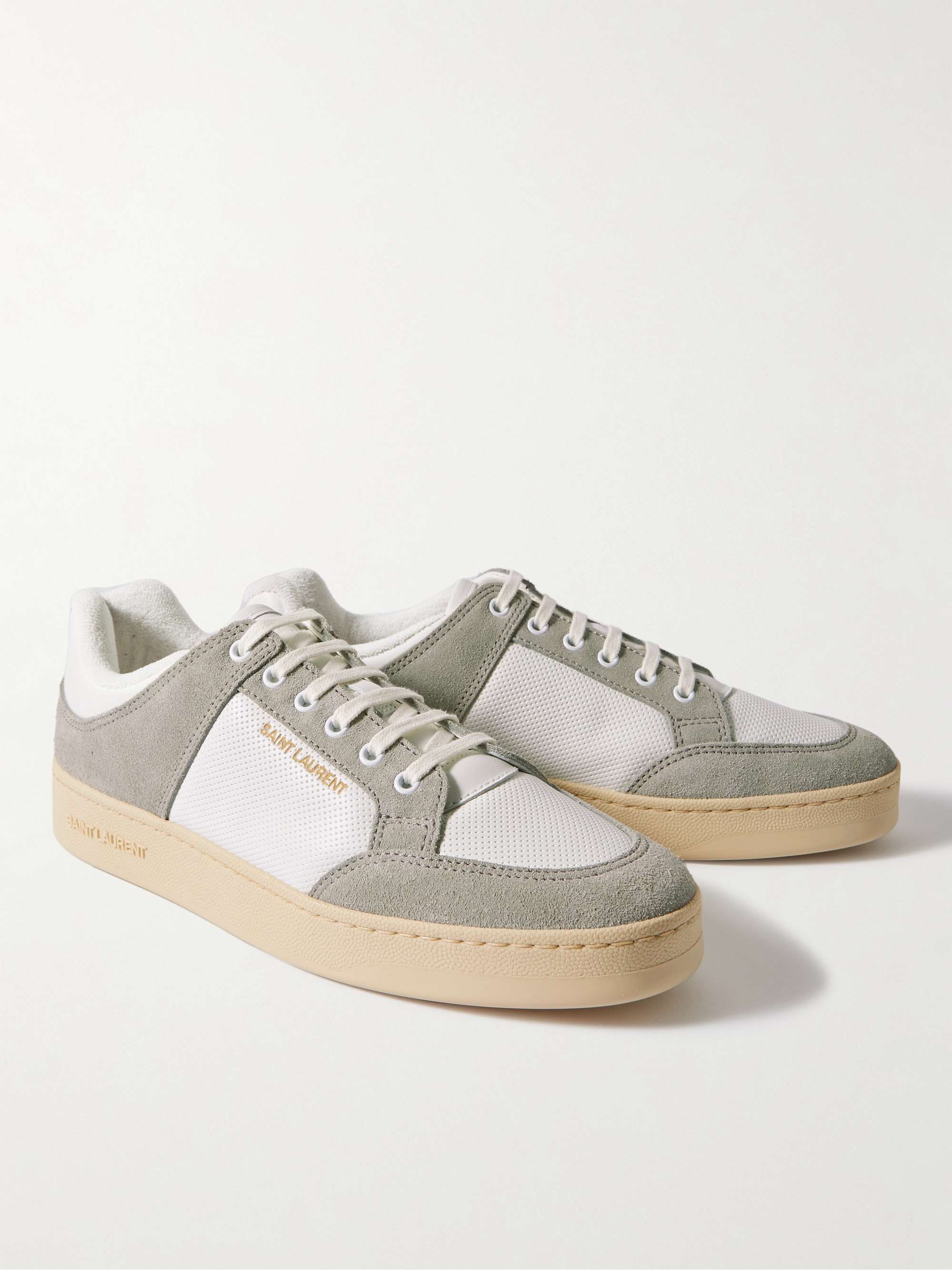 SAINT LAURENT SL/61 Perforated Leather and Suede Sneakers
