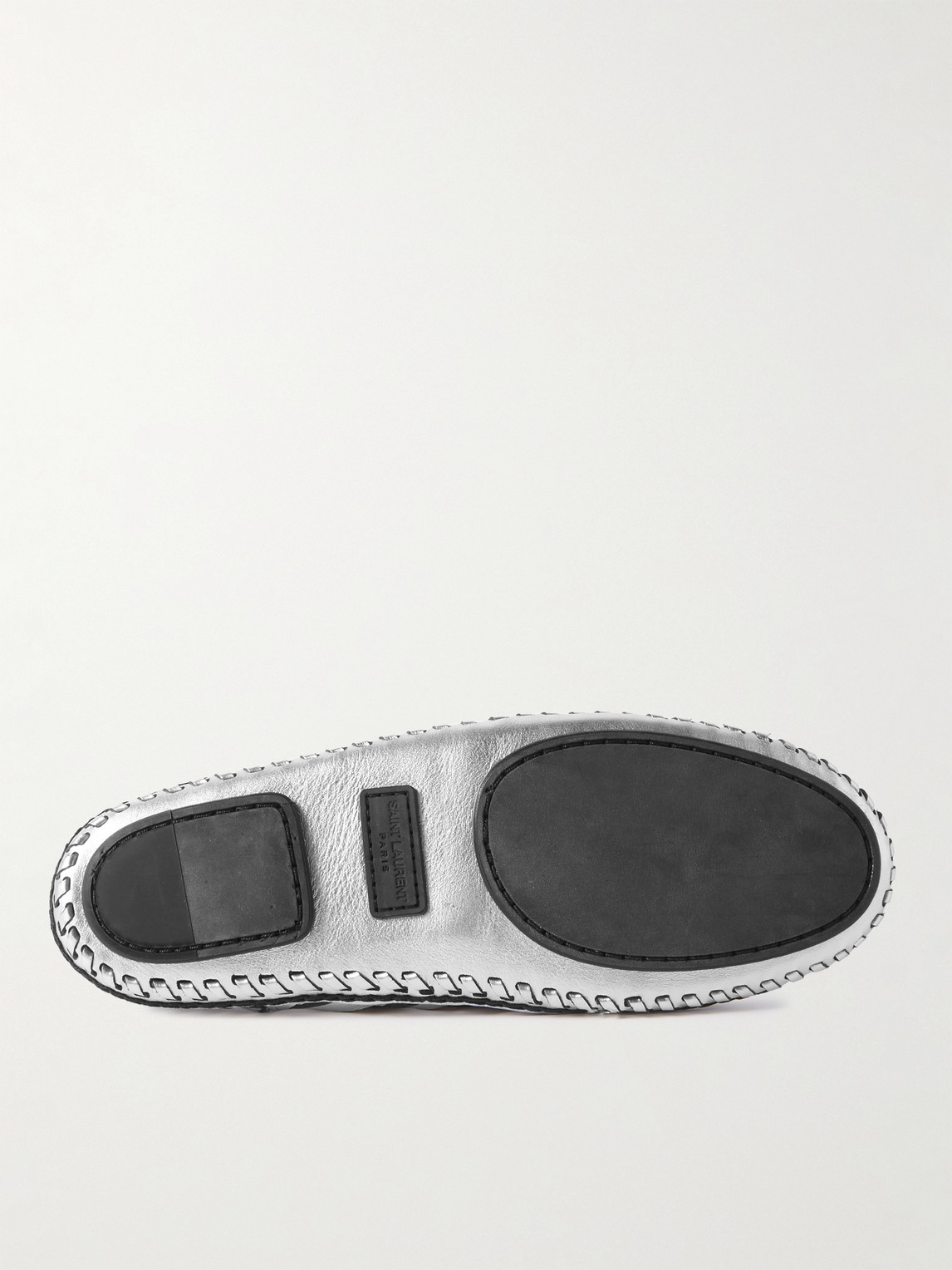 Shop Saint Laurent Neil Woven Metallic Leather Loafers In Silver