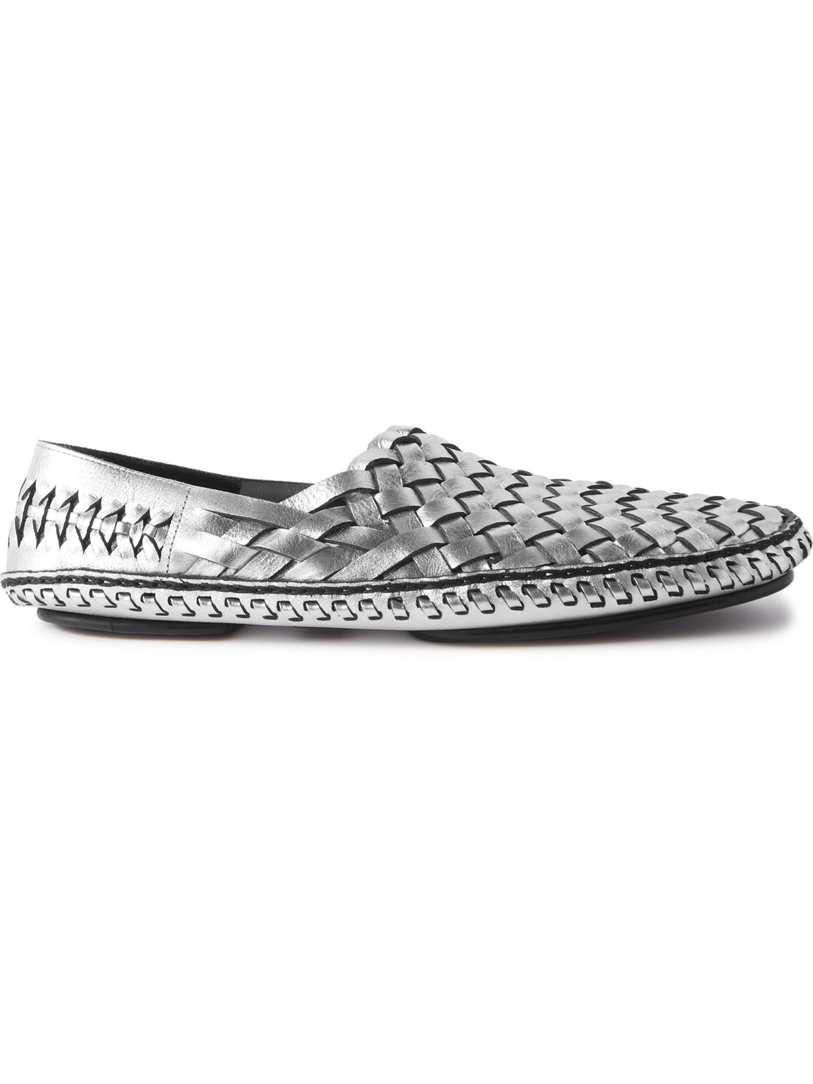 Shop Saint Laurent Neil Woven Metallic Leather Loafers In Silver