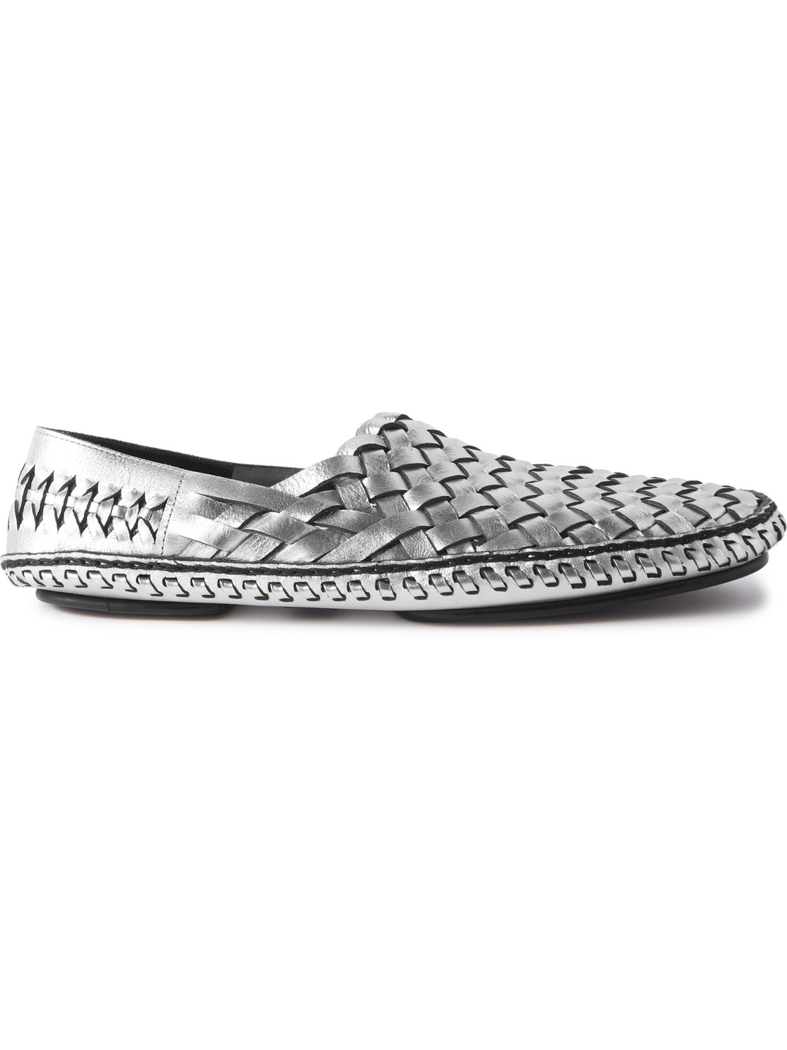 Saint Laurent Neil Woven Metallic Leather Loafers In Silver