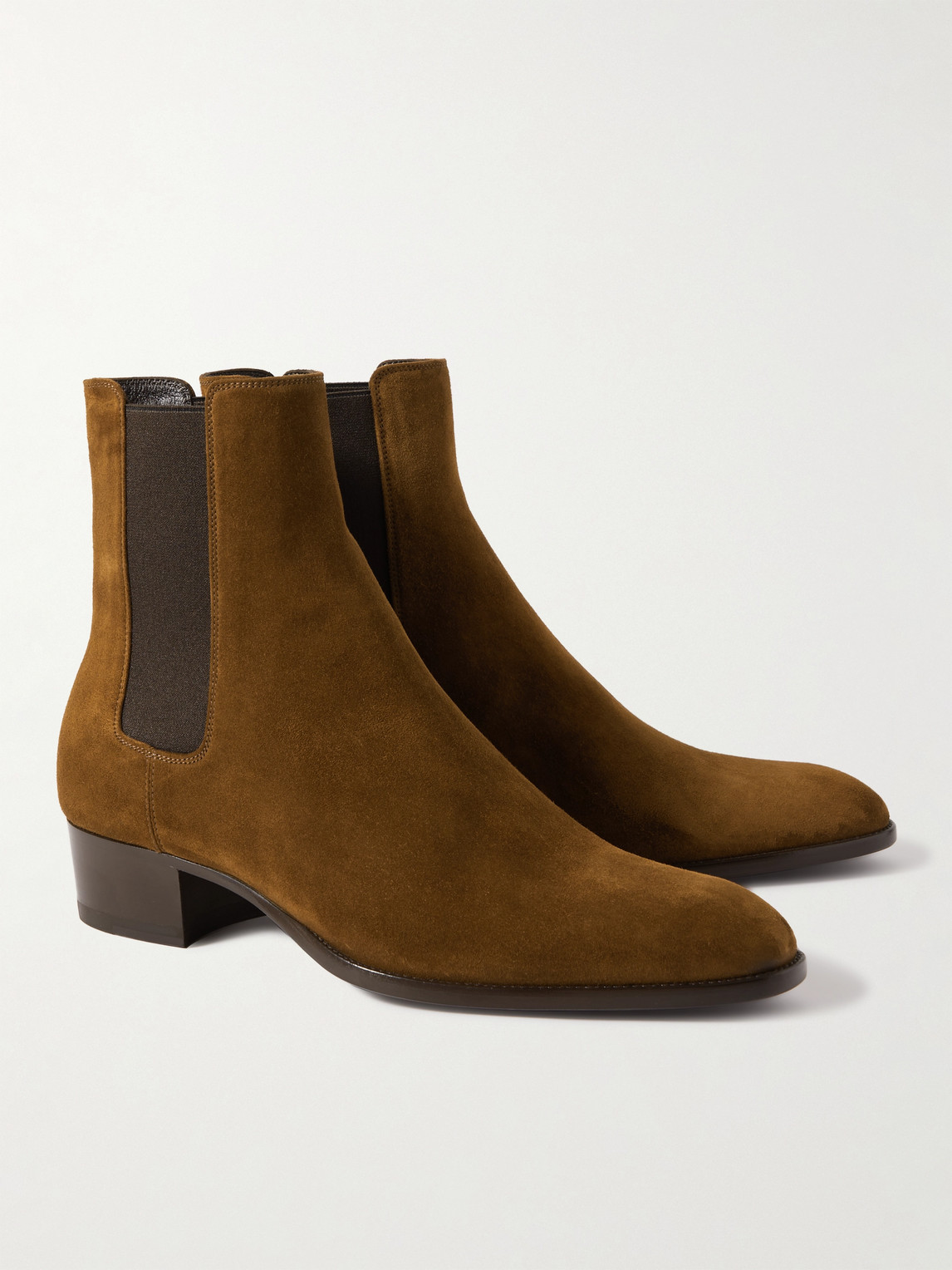 Shop Saint Laurent Wyatt Suede Chelsea Boots In Brown
