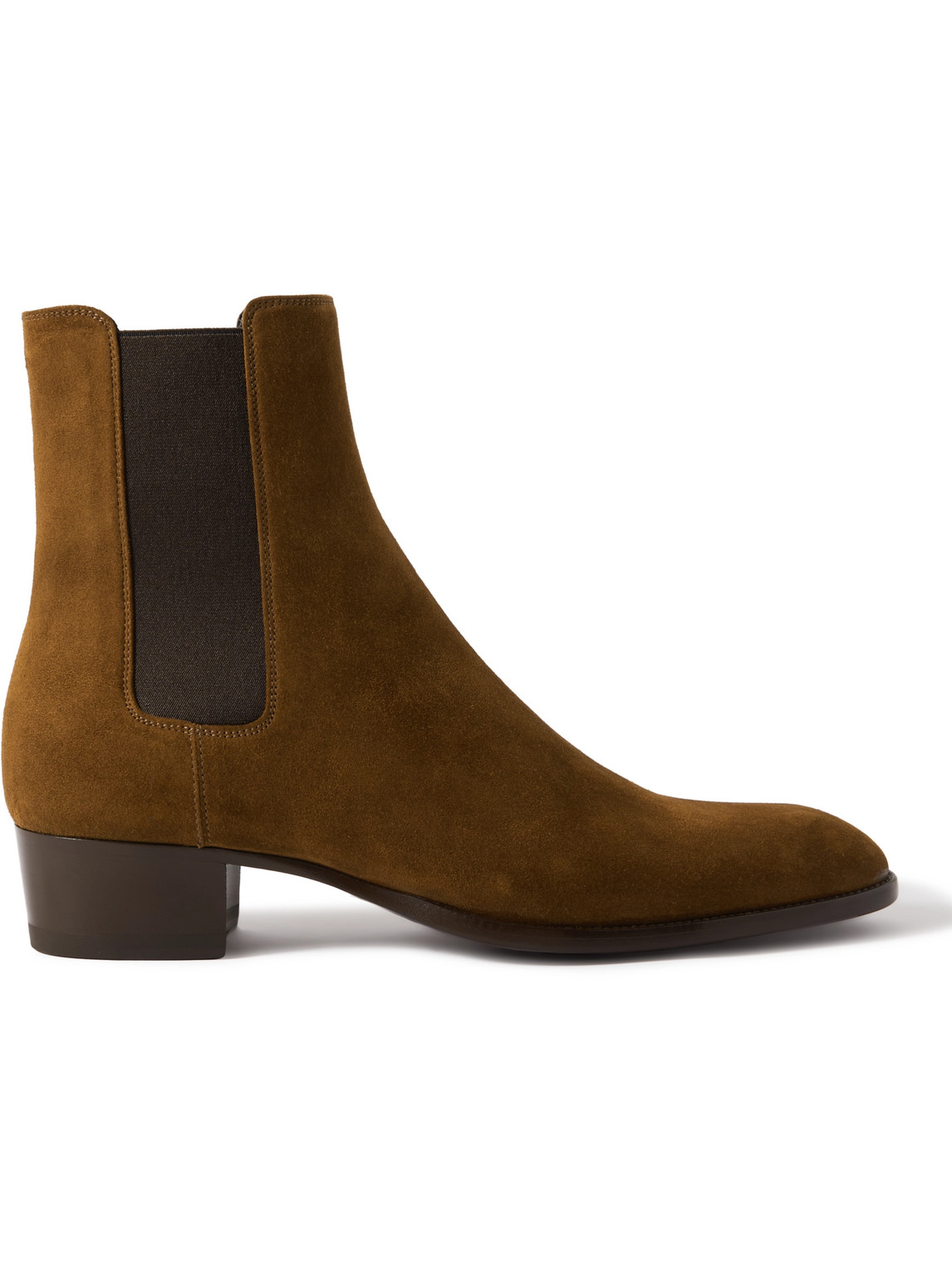 Shop Saint Laurent Wyatt Suede Chelsea Boots In Brown