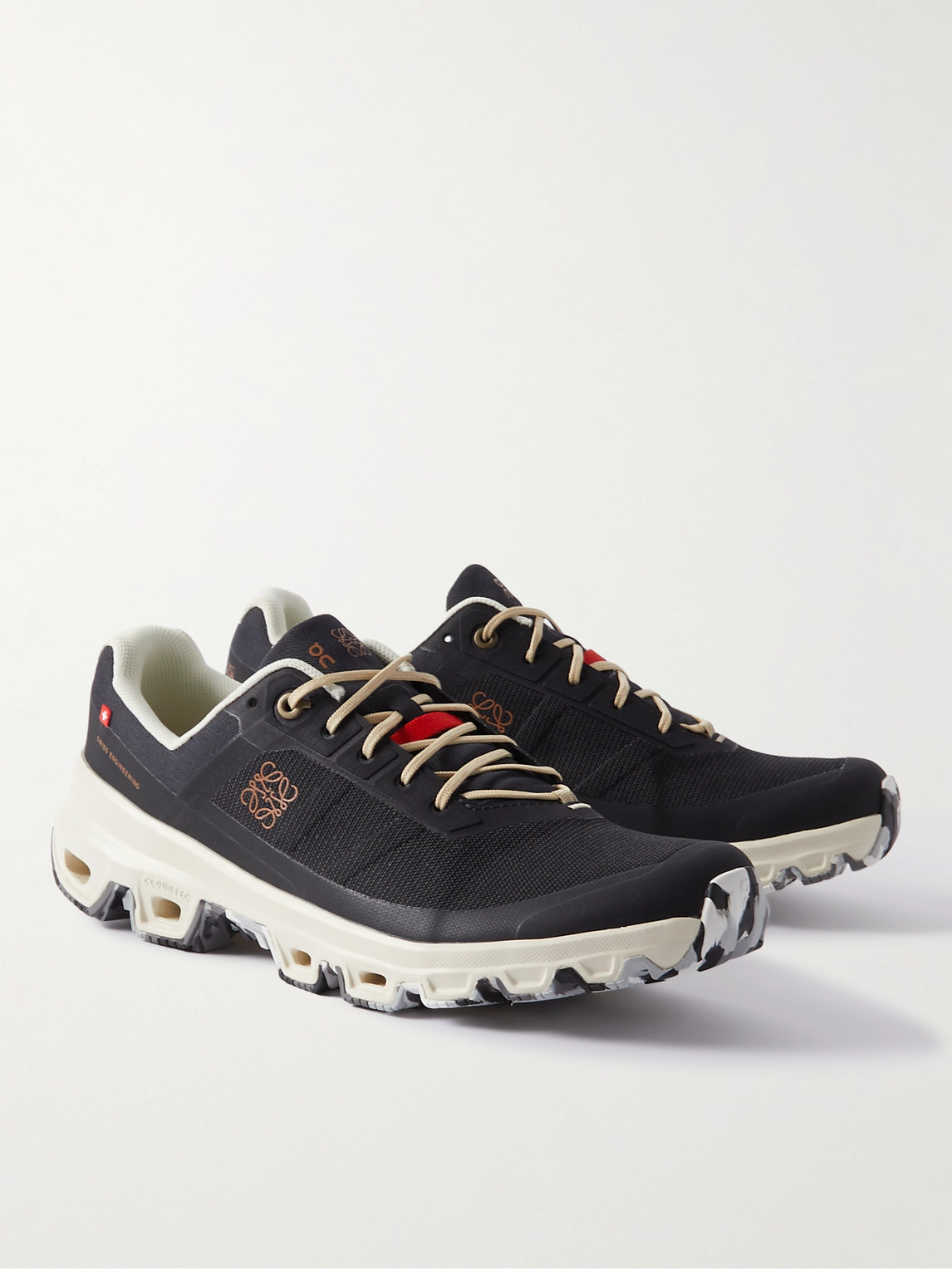 Shop Loewe On Cloudventure Shell-trimmed Mesh Sneakers In Black