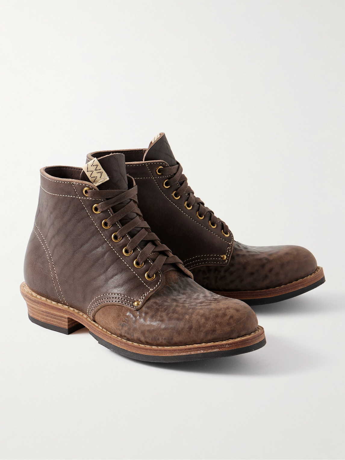 Shop Visvim Brigadier Folk Distressed Leather Boots In Brown
