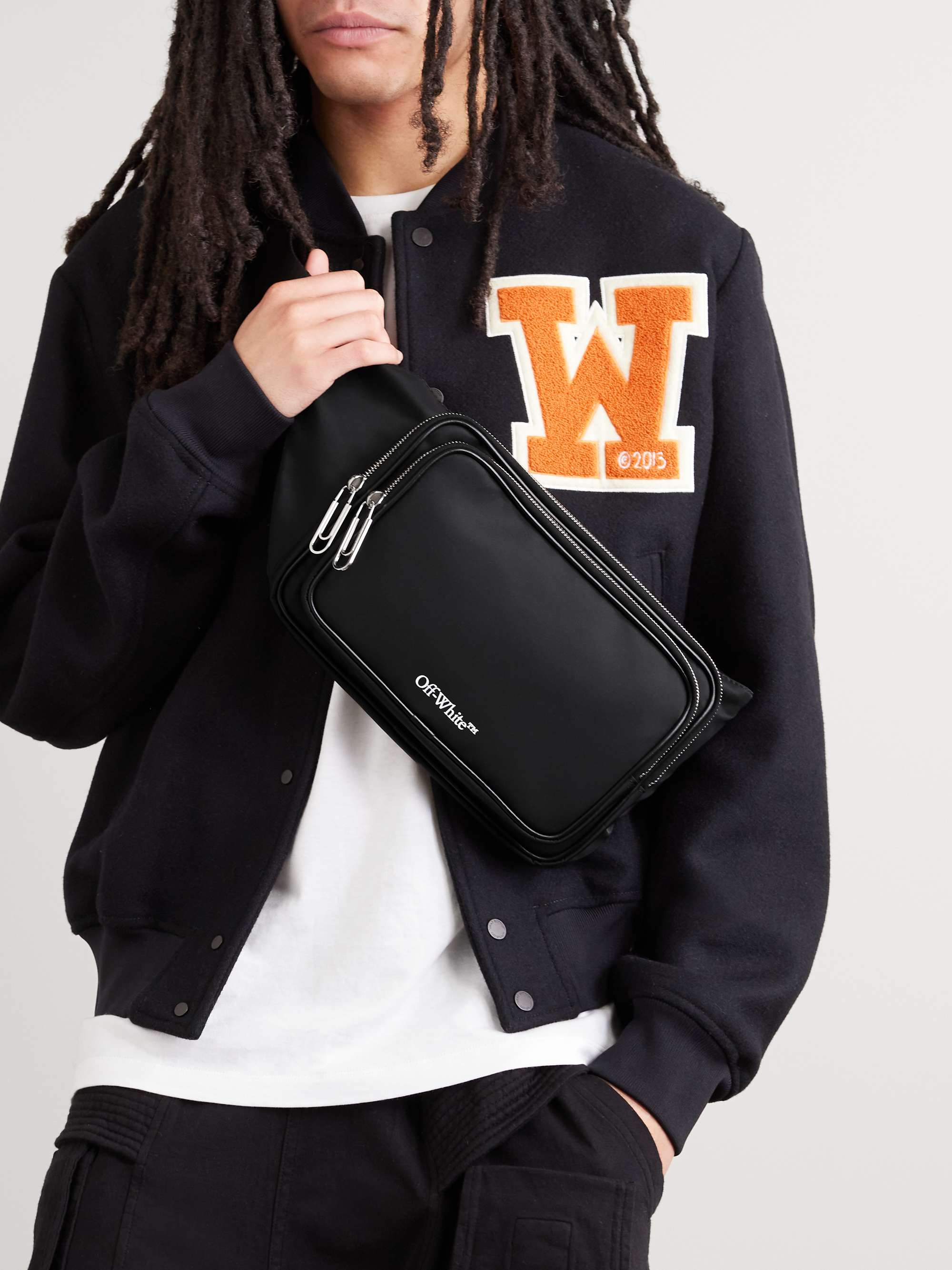OFF-WHITE Leather-Trimmed Logo-Print Shell Belt Bag