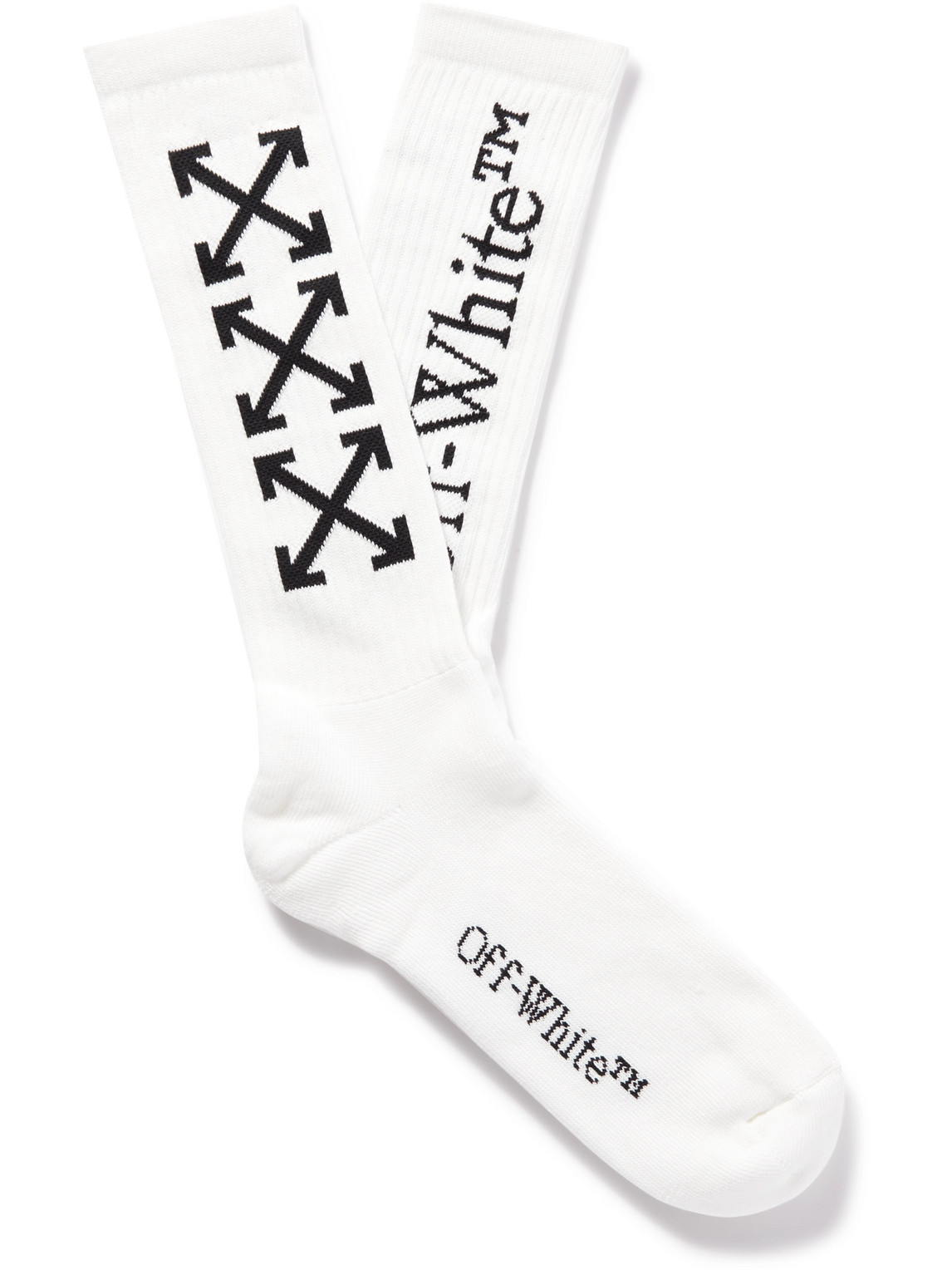 OFF-WHITE ARROW BOOKISH RIBBED STRETCH COTTON-BLEND SOCKS