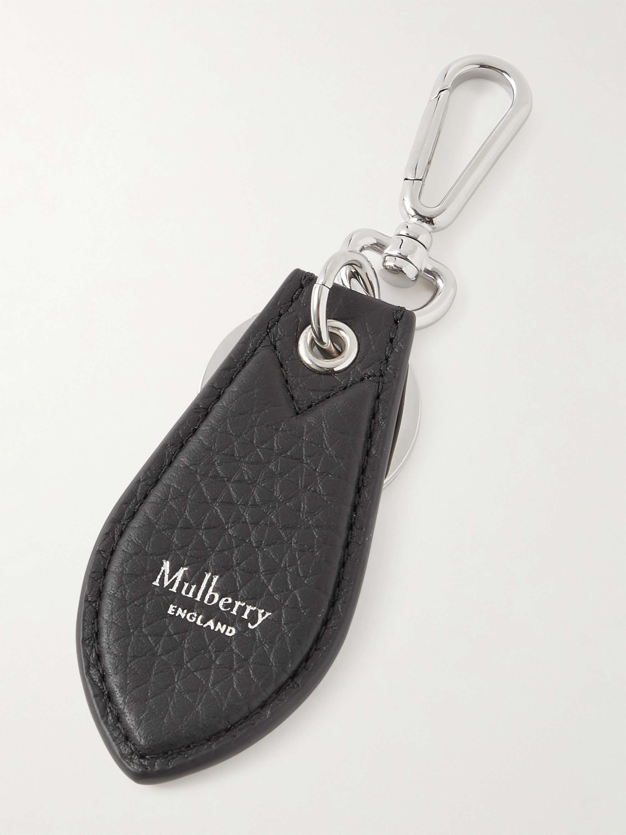 MULBERRY LogoEmbossed FullGrain Leather and SilverTone Keyring for