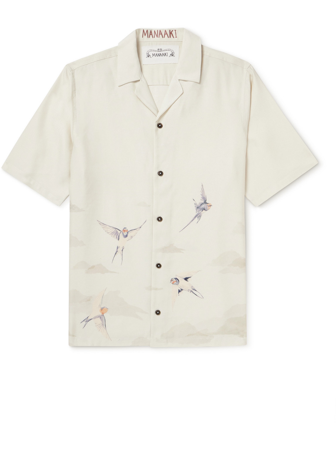 Manaaki Mana Camp-collar Printed Lyocell And Linen-blend Shirt In Neutrals