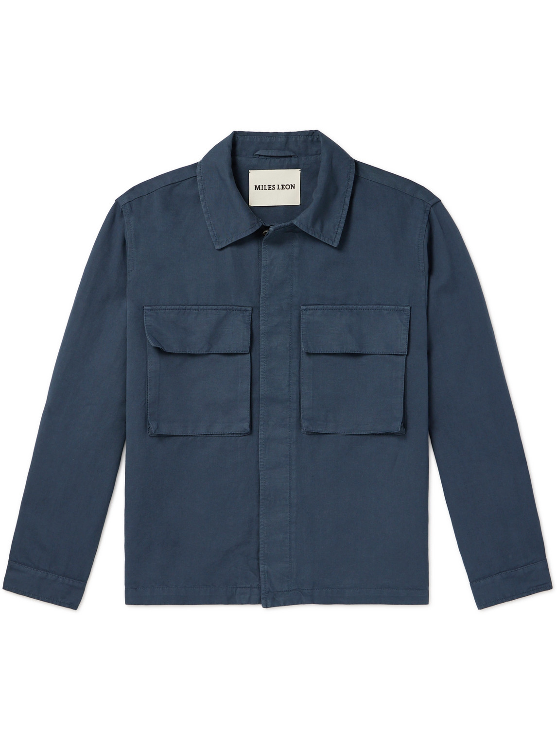 Miles Leon Work Cotton And Linen-blend Shirt In Blue