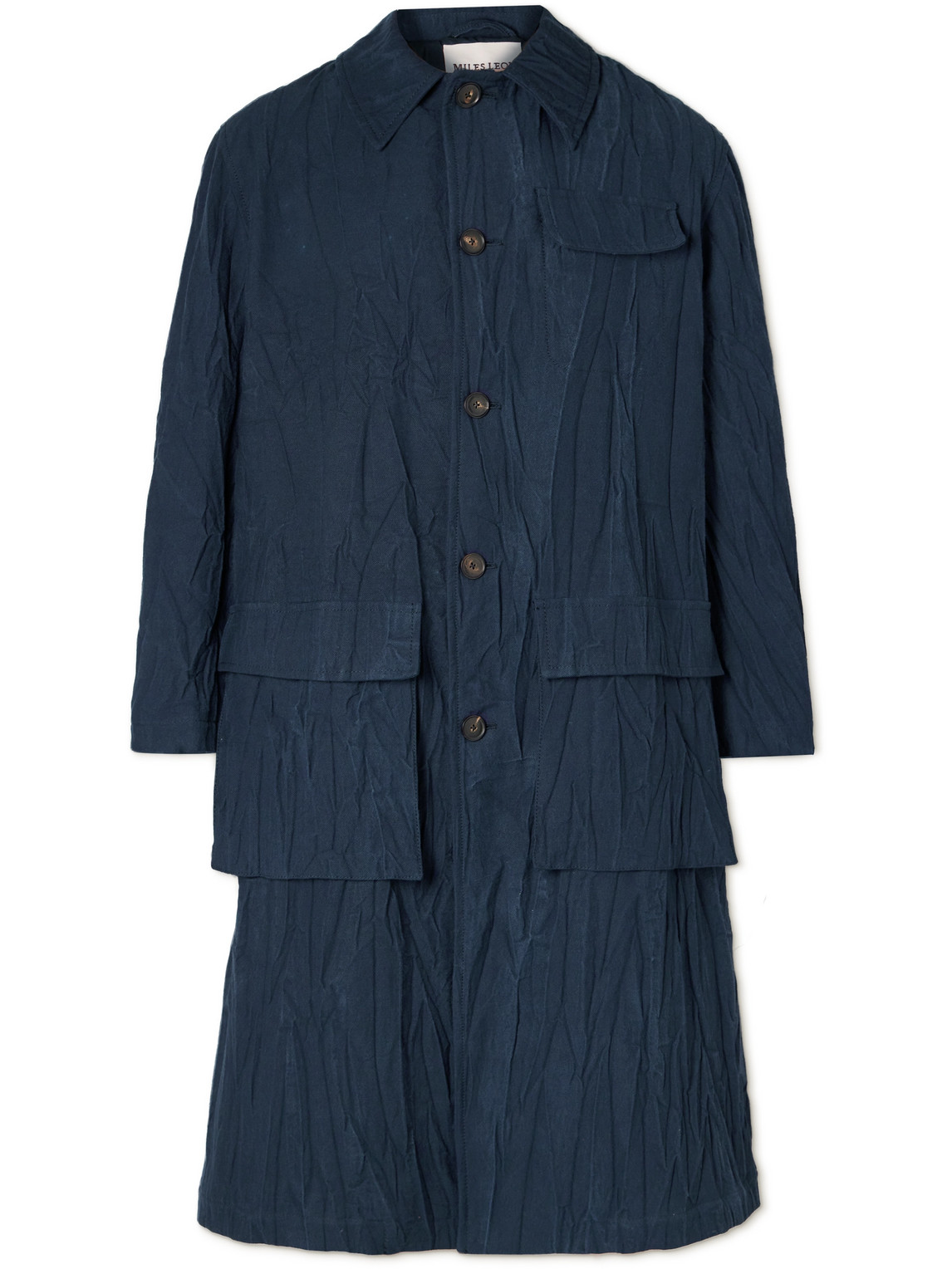 Miles Leon Crinkled Cotton-twill Coat In Blue