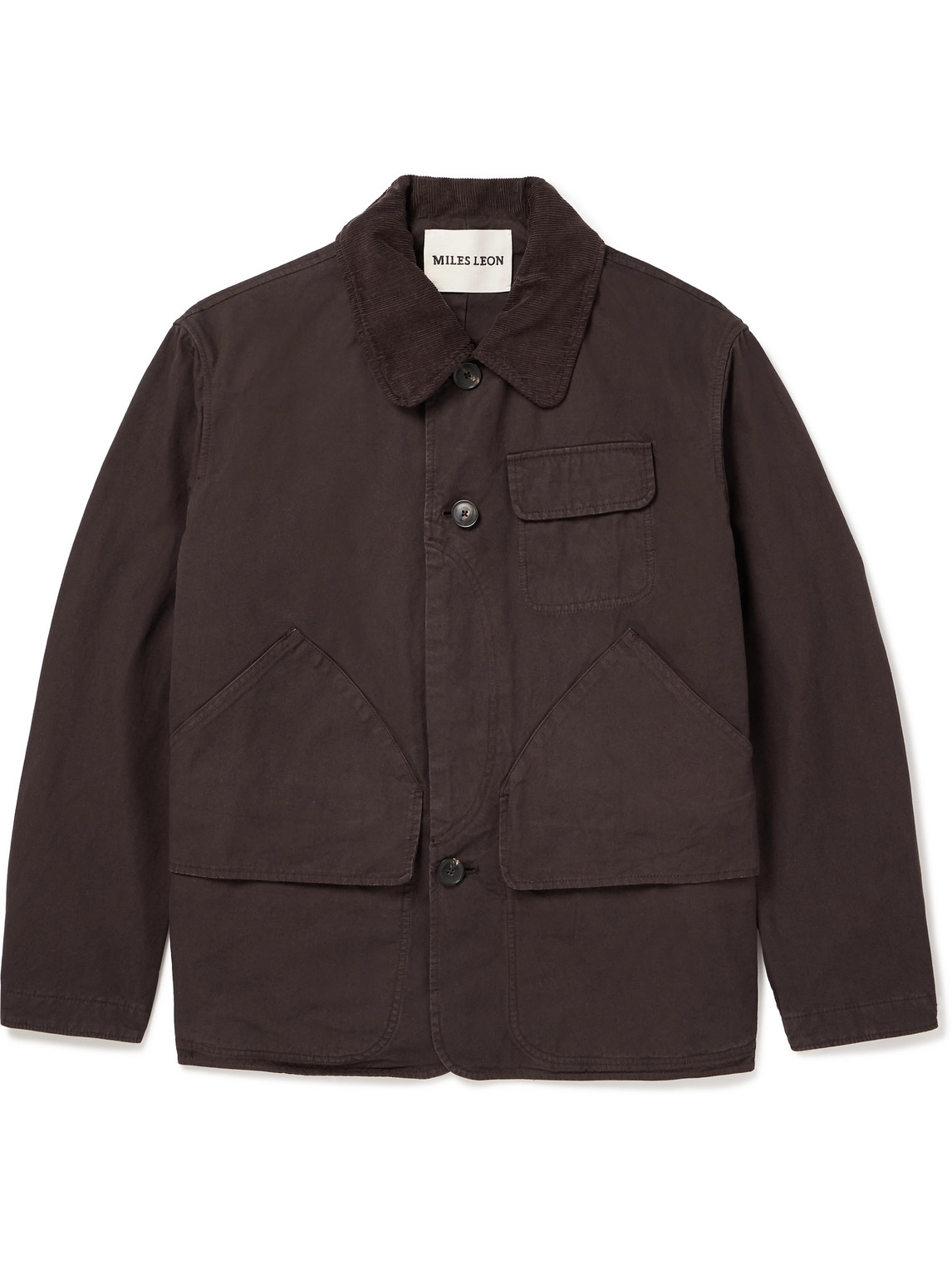Miles Leon Barn Corduroy-trimmed Cotton-canvas Jacket In Brown
