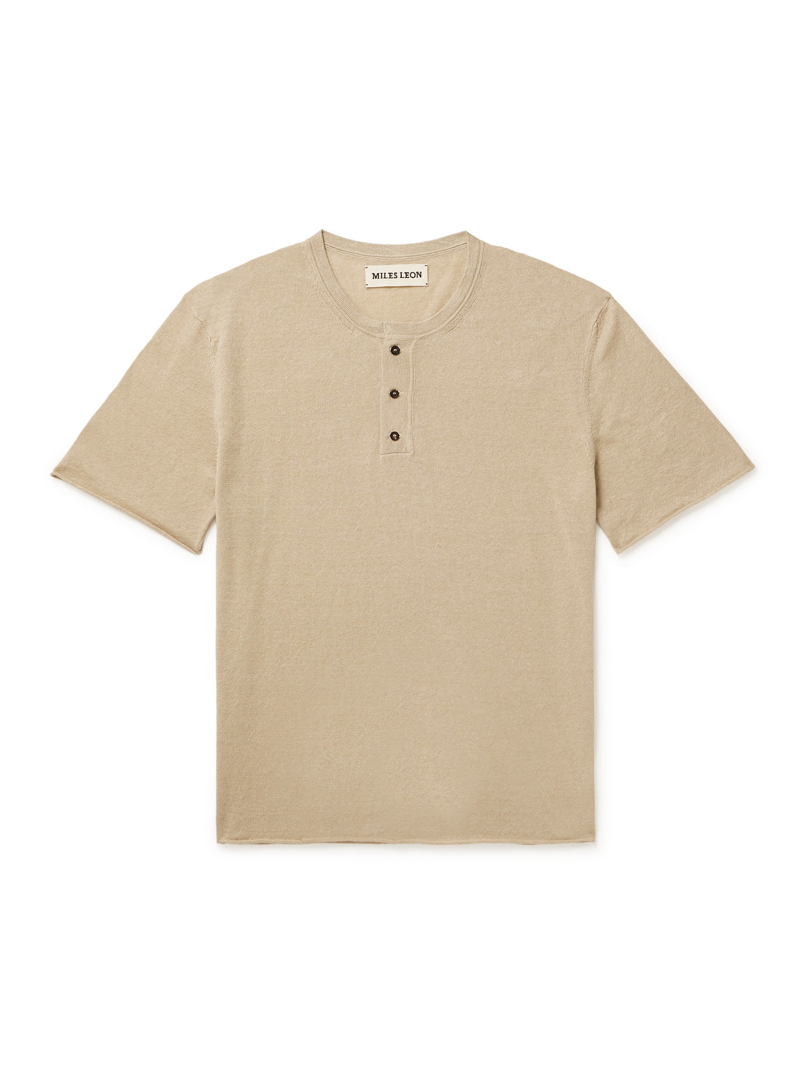Miles Leon Linen And Cotton-blend Henley T-shirt In Neutrals