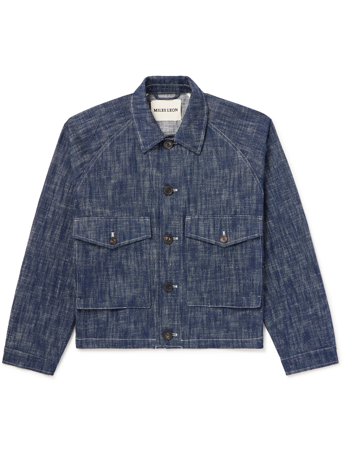 Miles Leon Dahlia Slim-fit Cropped Denim Jacket In Blue