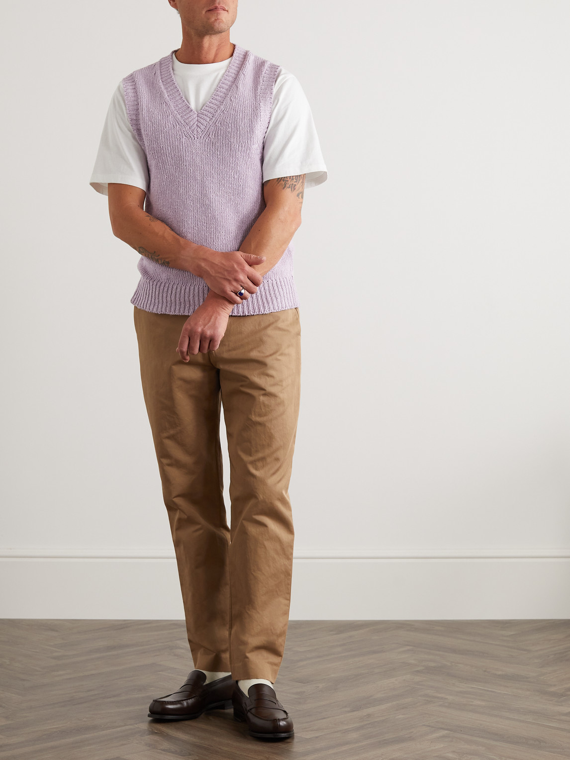 Miles Leon Slim-fit Cotton Sweater Vest In Purple
