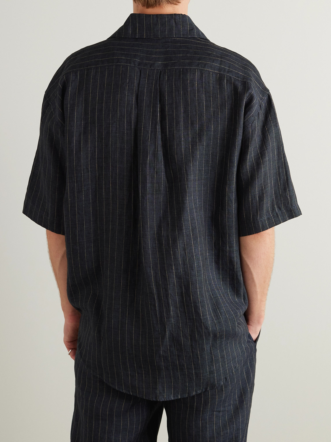 Shop Miles Leon Zen Oversized Pinstriped Linen Shirt In Blue