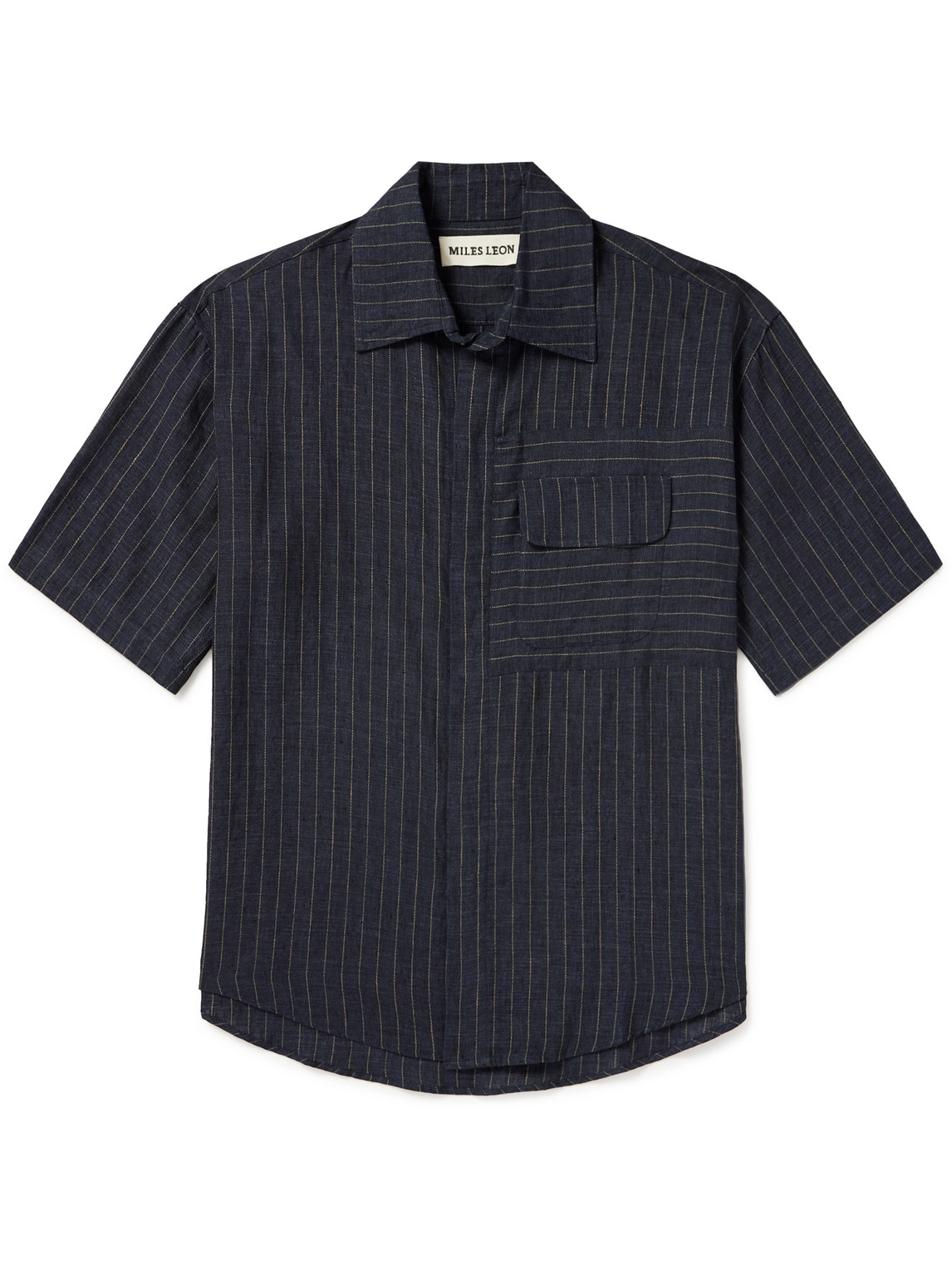 Miles Leon Zen Oversized Pinstriped Linen Shirt In Blue