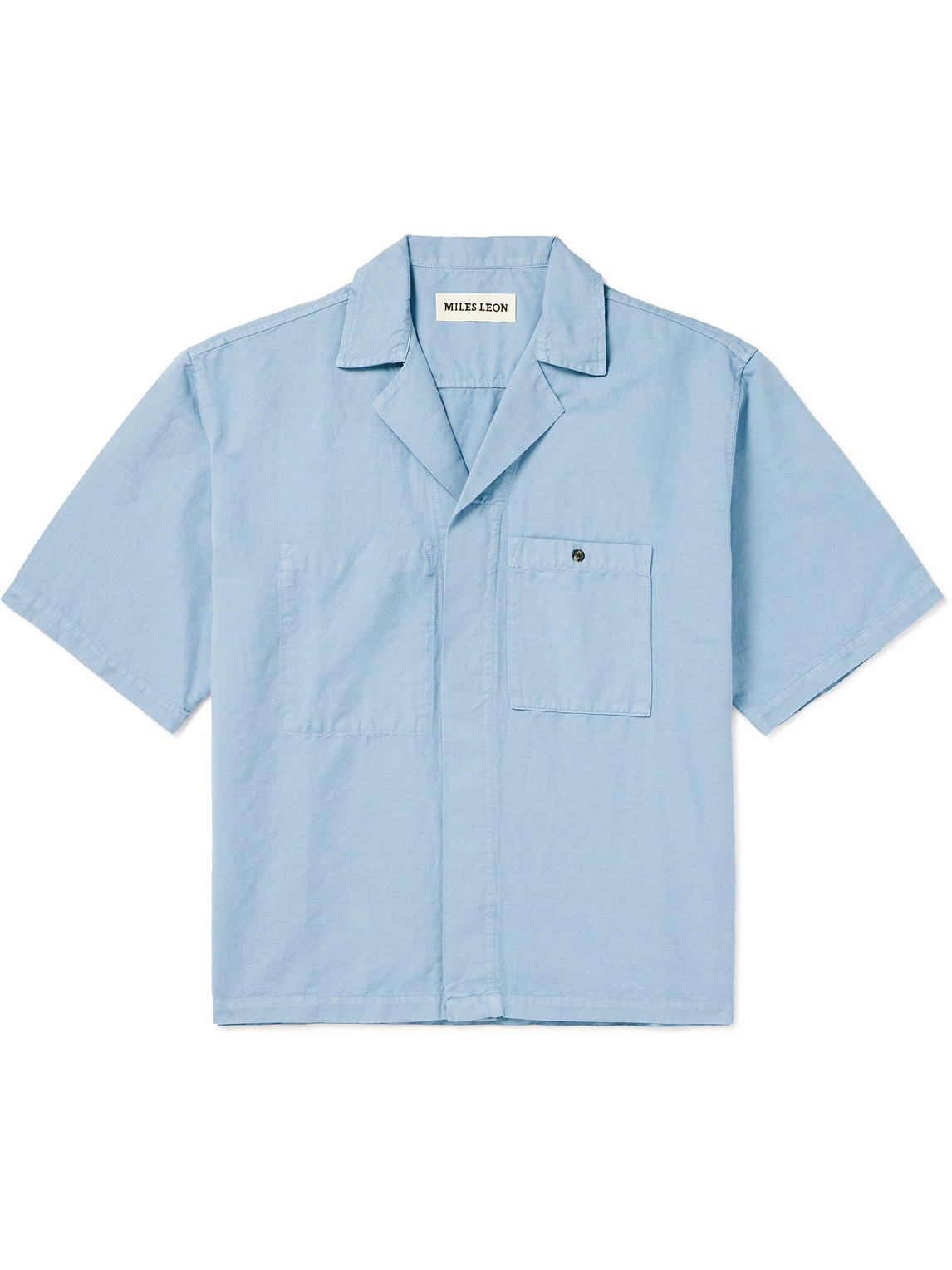 Miles Leon Camp-collar Cotton And Linen-blend Shirt In Blue