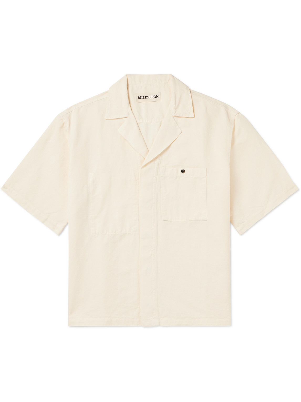 Miles Leon Camp-collar Cotton And Linen-blend Shirt In Neutrals