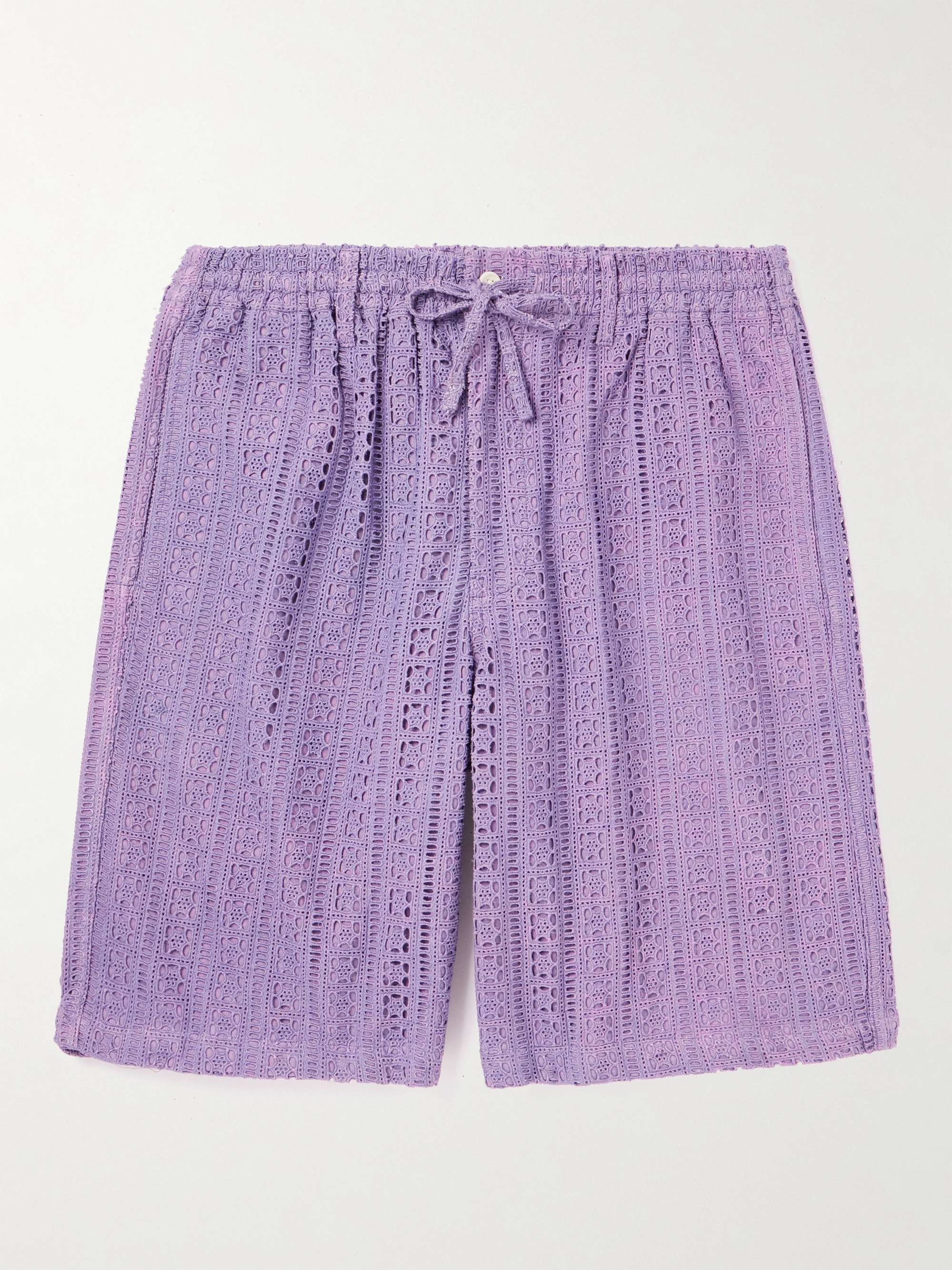 Straight-Leg Crochet-Knit Cotton Drawstring Shorts