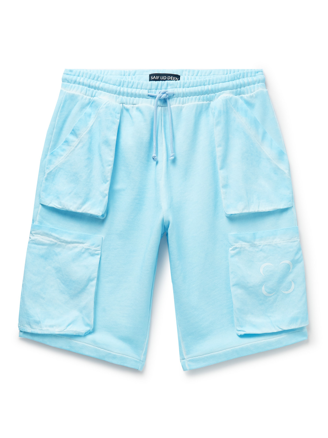 SAIF UD DEEN - Straight-Leg Cold-Dyed Cotton-Jersey Drawstring Cargo Shorts - Men - Blue - L