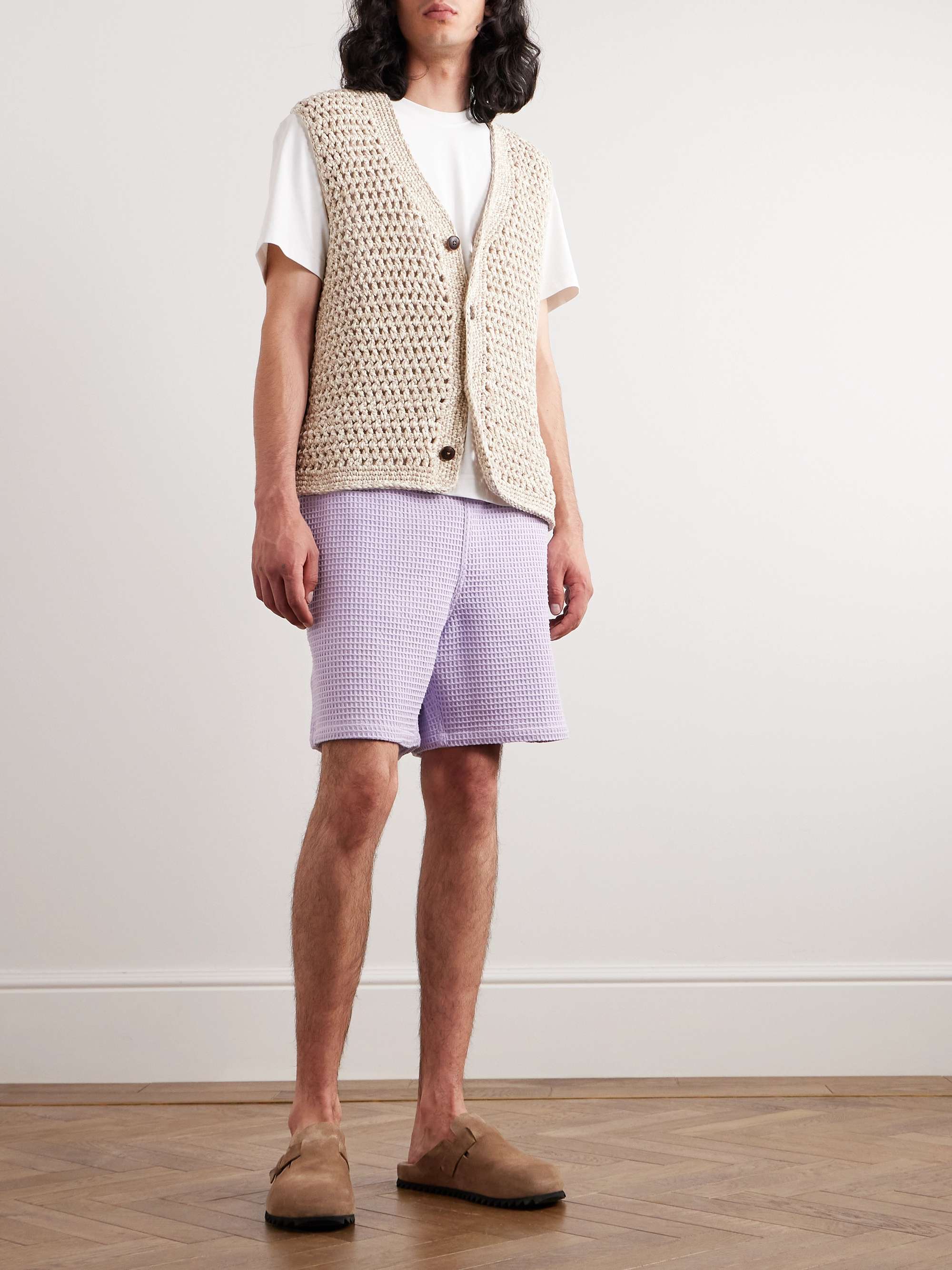 A KIND OF GUISE Volta Straight-Leg Waffle-Knit Cotton Drawstring Shorts