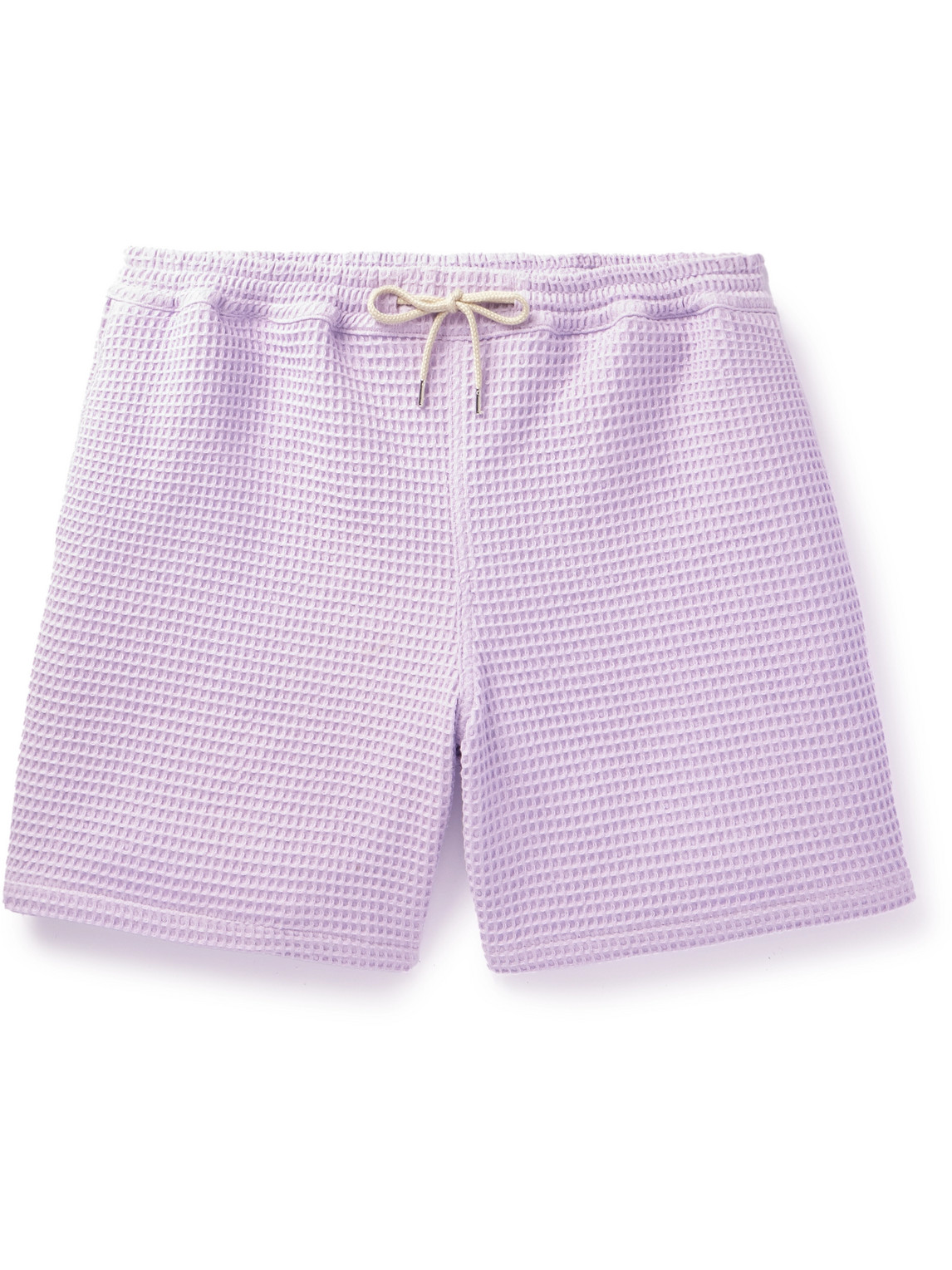 A Kind Of Guise Volta Straight-leg Waffle-knit Cotton Drawstring Shorts In Purple