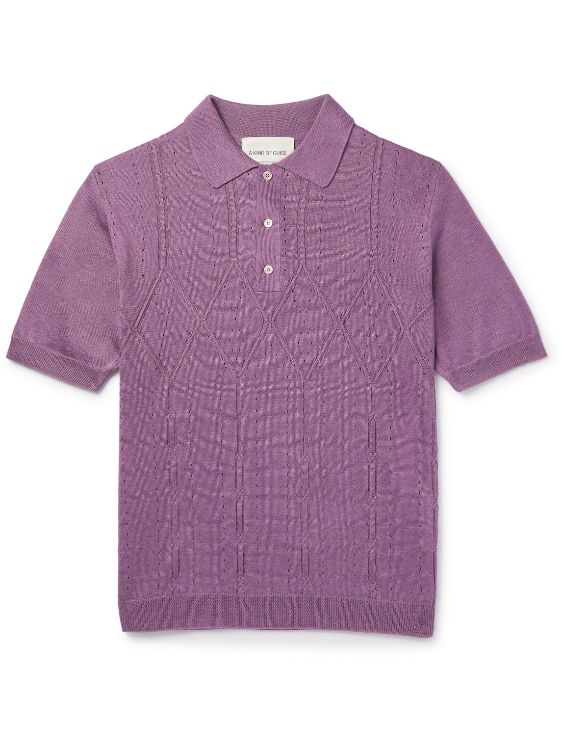 A Kind Of Guise Ferrini Pointelle-detailed Linen-blend Jacquard Polo Shirt In Purple