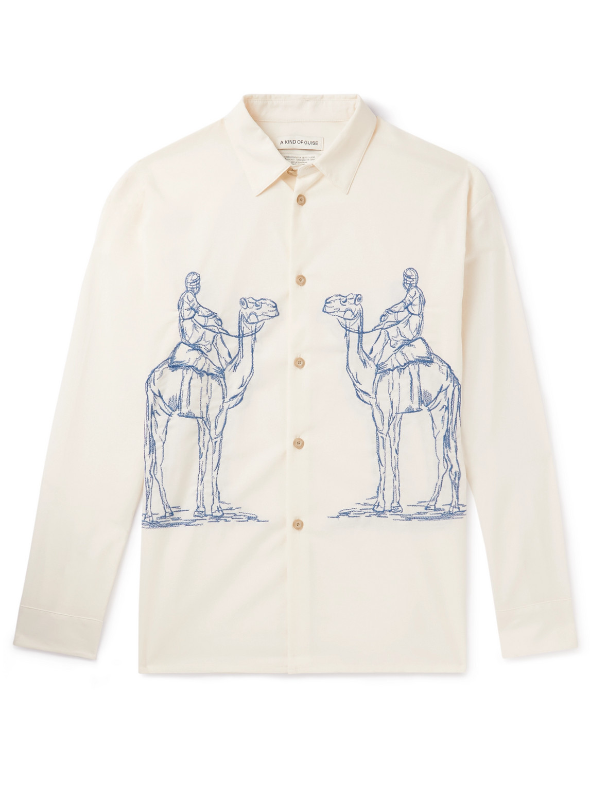 A Kind Of Guise Said Embroidered Cotton-poplin Shirt In Neutrals