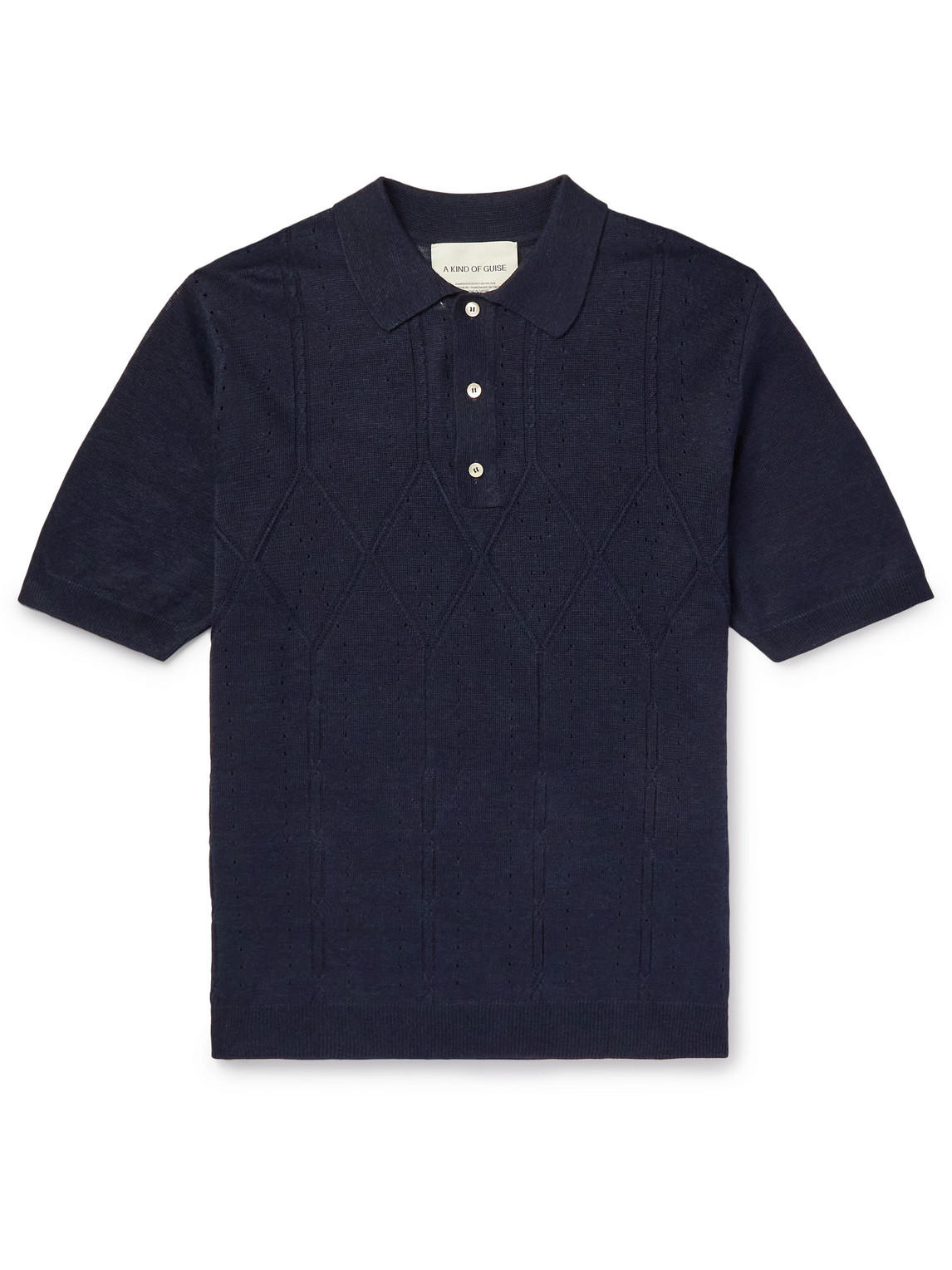 A Kind Of Guise Ferrini Pointelle-detailed Linen-blend Jacquard Polo Shirt In Blue