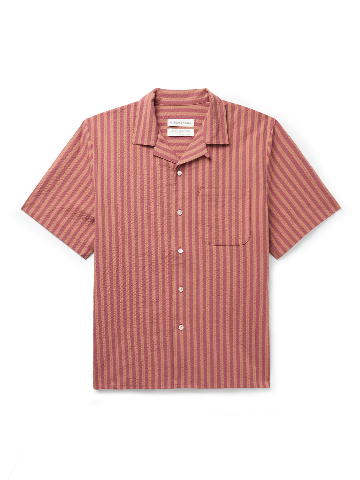 A Kind Of Guise Gioia Convertible-collar Striped Cotton-blend Seersucker Shirt In Brown