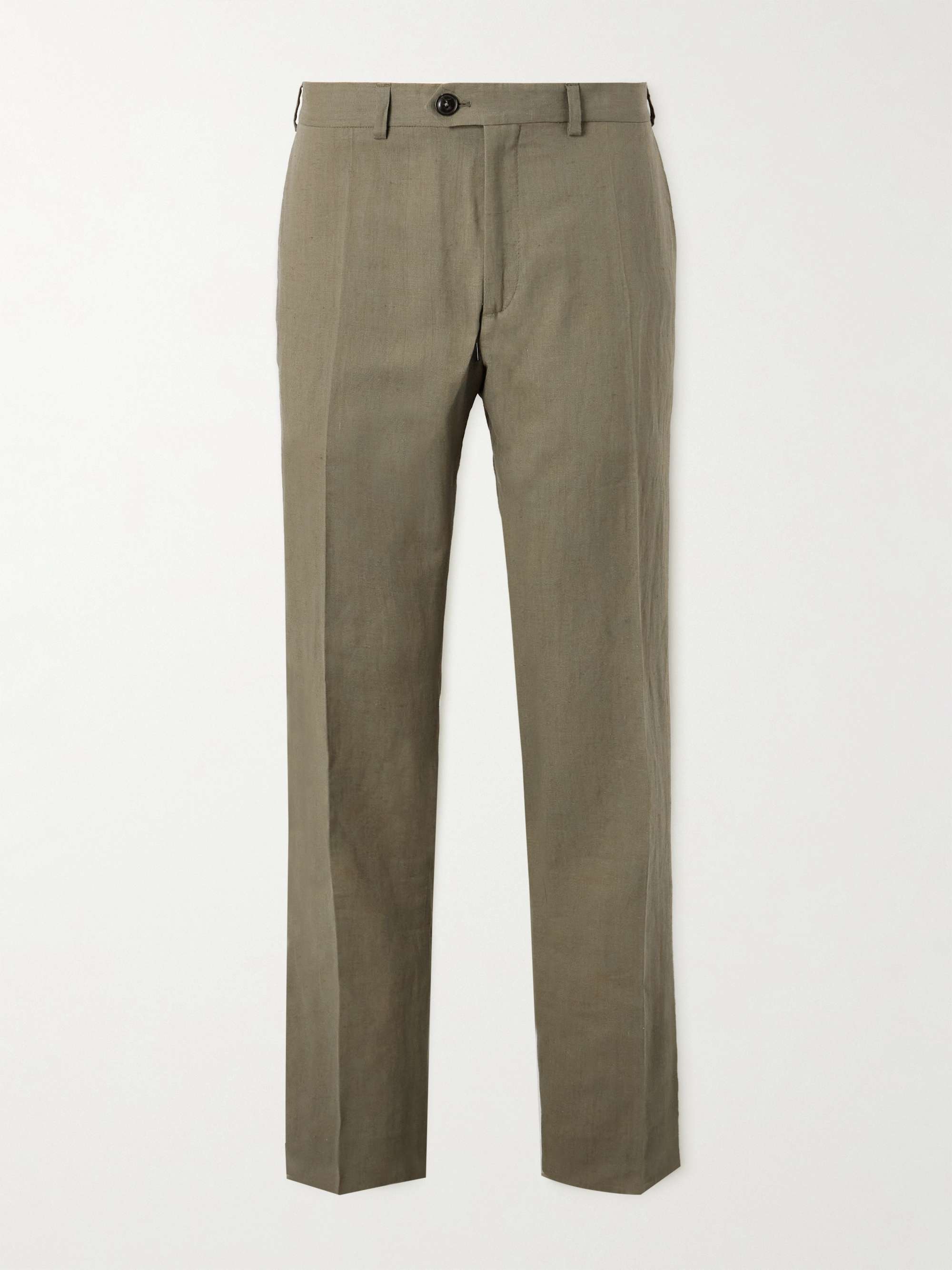 Straight-Leg Cotton and Linen-Blend Suit Trousers